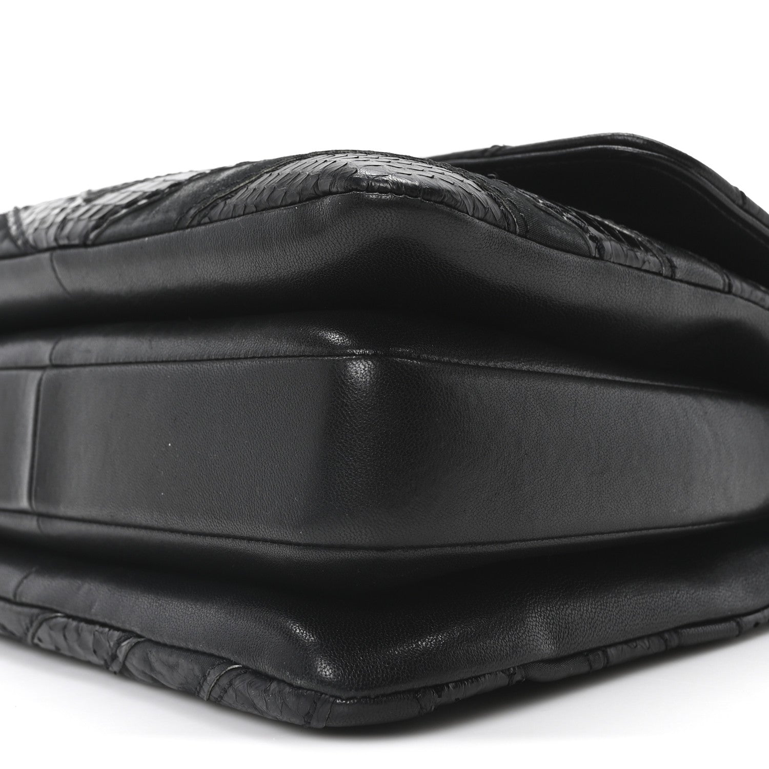 Calfskin Sheepskin Watersnake Chevron Quilted CC Small Trendy CC Dual Handle Flap Bag Black