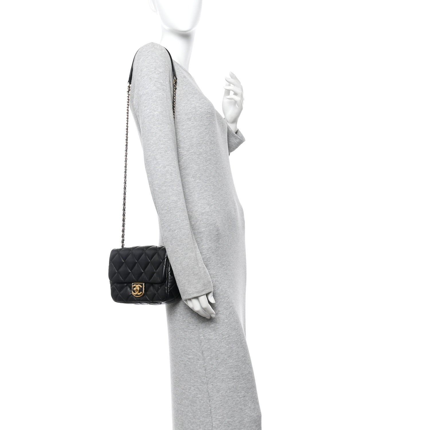 Lambskin Quilted Mini Square Flap Black