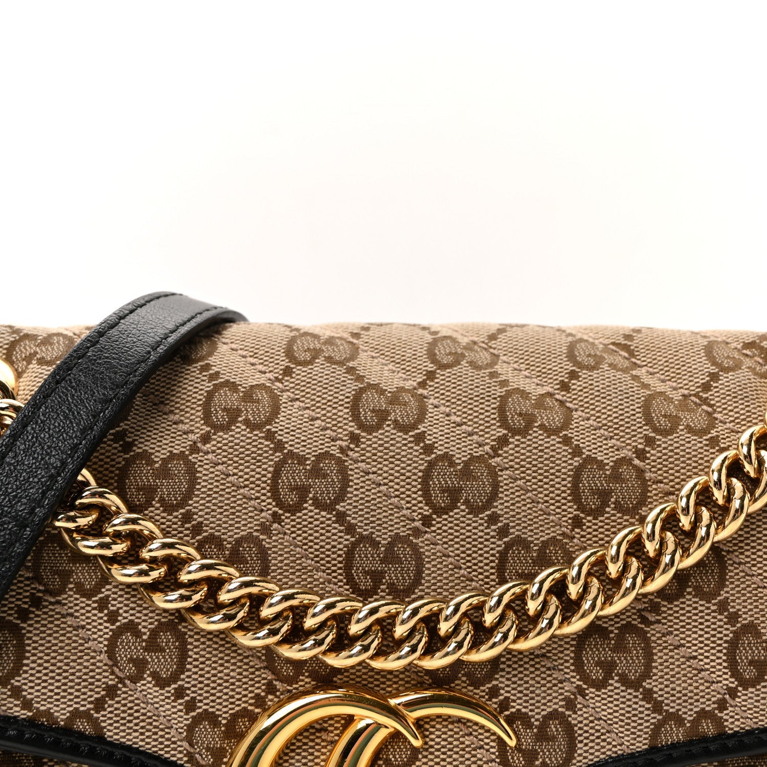 Monogram Matelasse Diagonal Small GG Marmont Shoulder Bag Beige Black