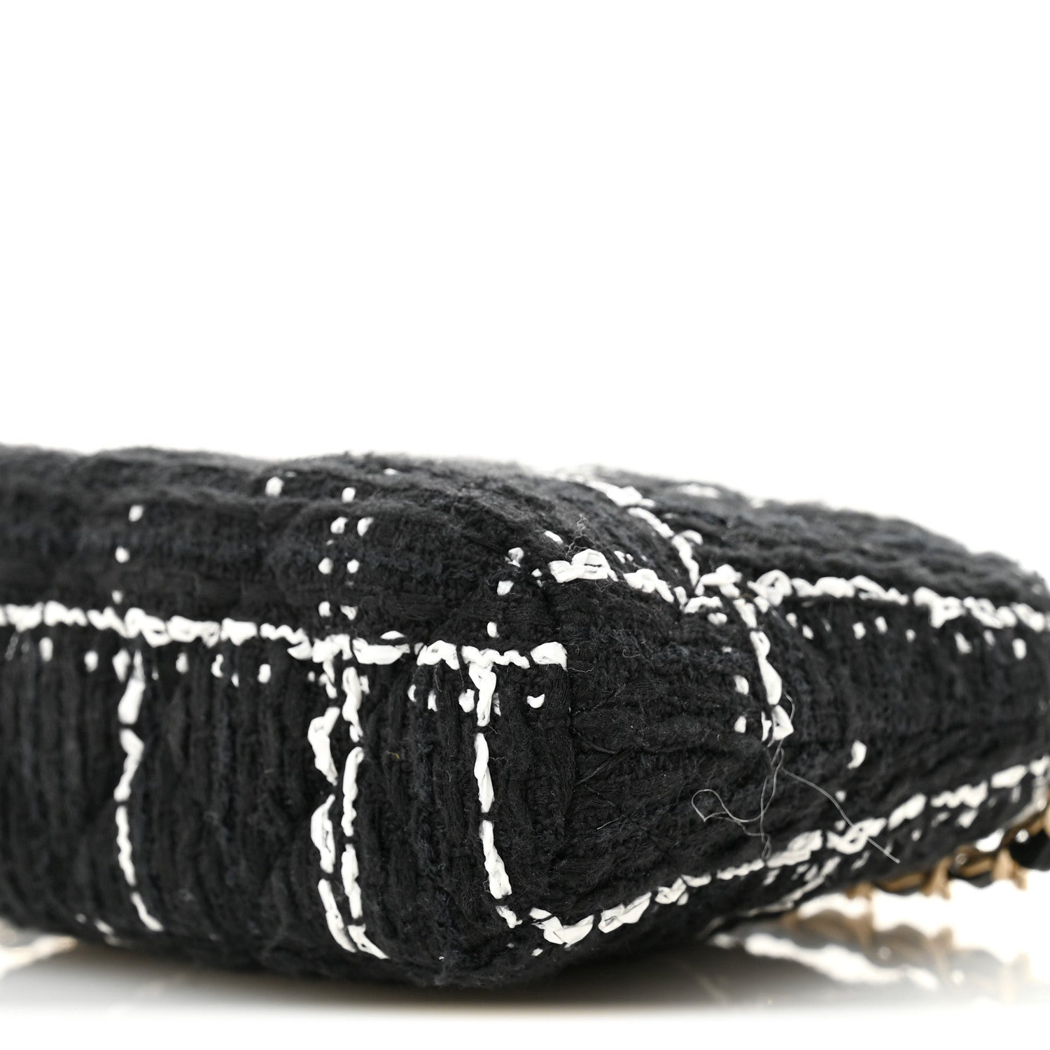 Tweed Quilted Mini Clutch With Chain  Black White