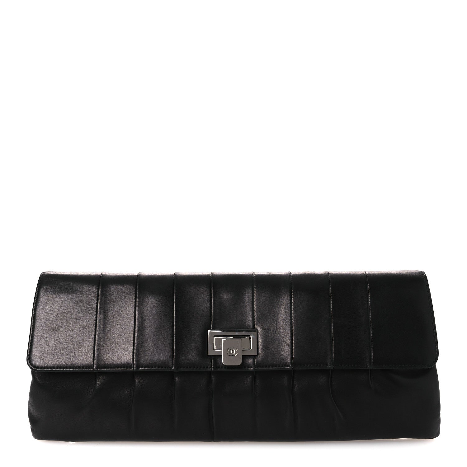 Lambskin Vertical Quilted Clutch Black