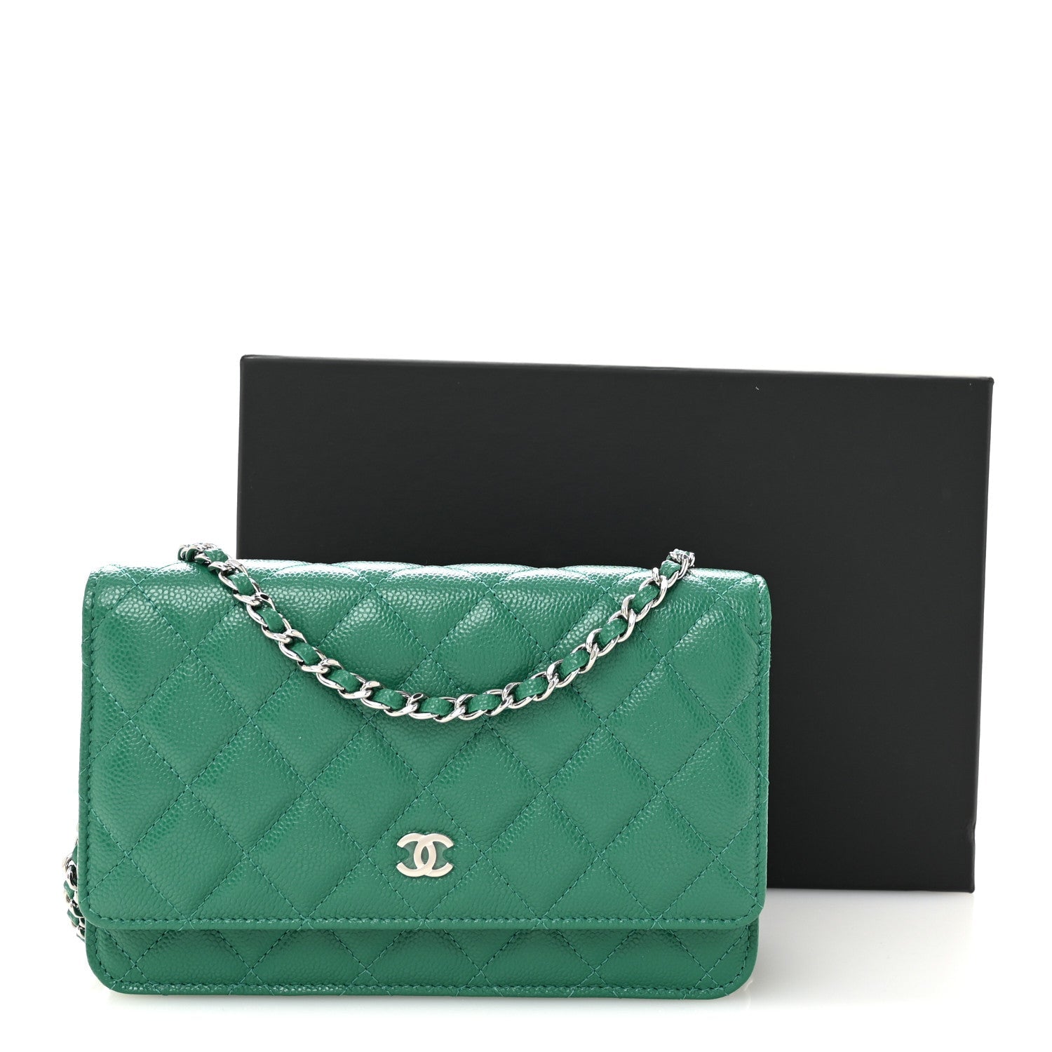 Caviar Quilted Wallet On Chain WOC Green