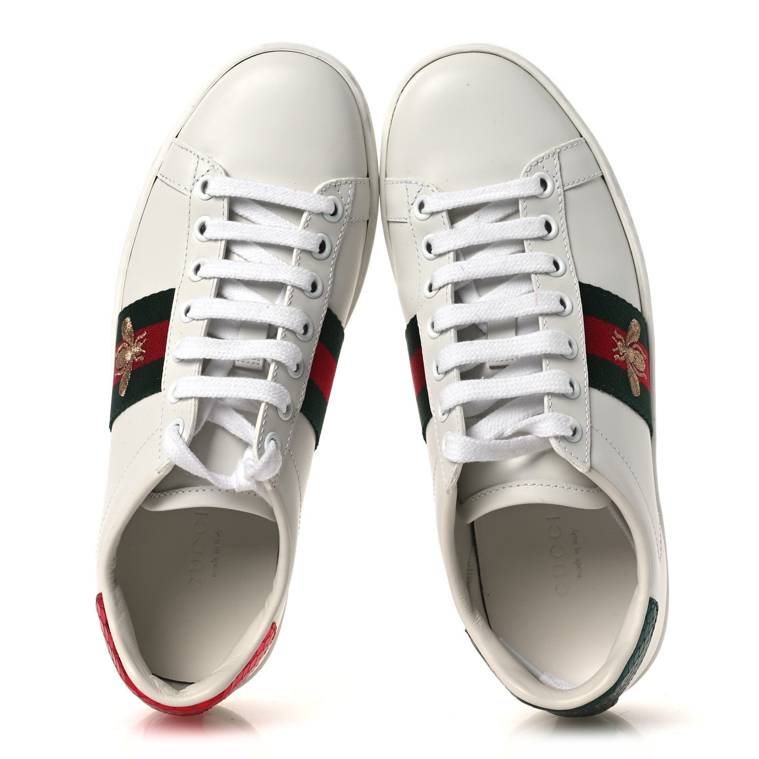 Calfskin Ayers Bee Embroidered Womens Ace Sneakers 35 White Green