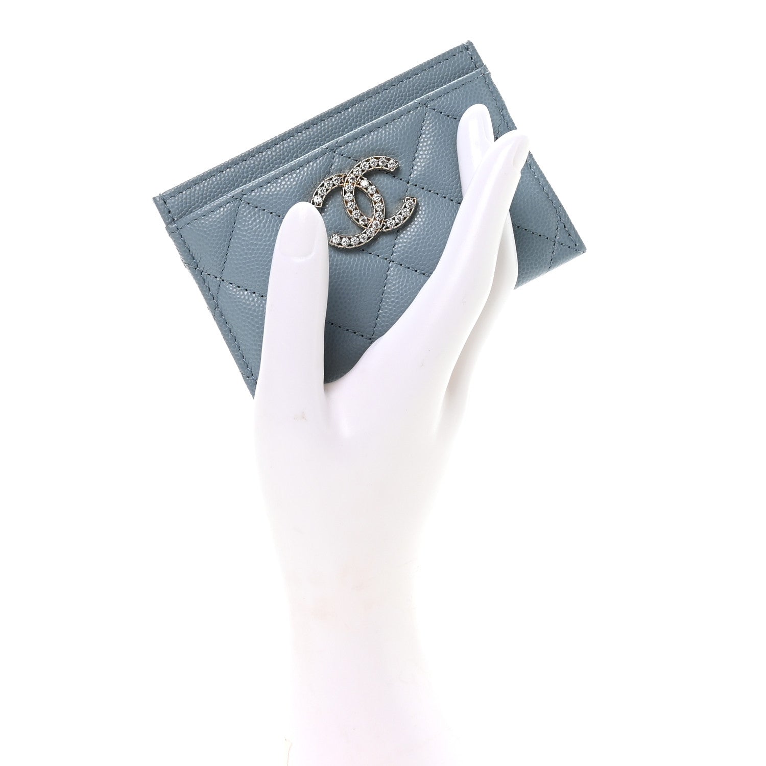 Caviar Quilted Crystal Card Holder Light Blue