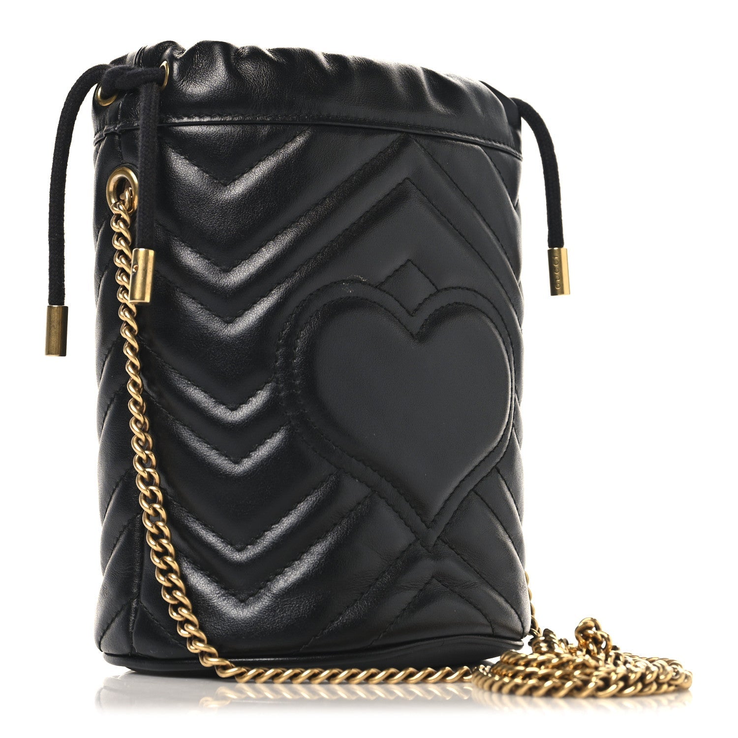 Calfskin Matelasse Mini GG Marmont 2.0 Bucket Bag Black