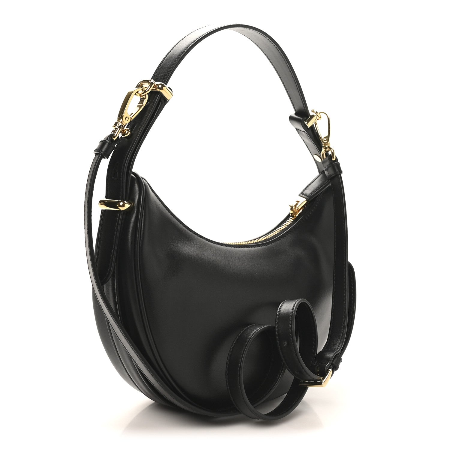Soft Calfskin Arque Shoulder Bag Black