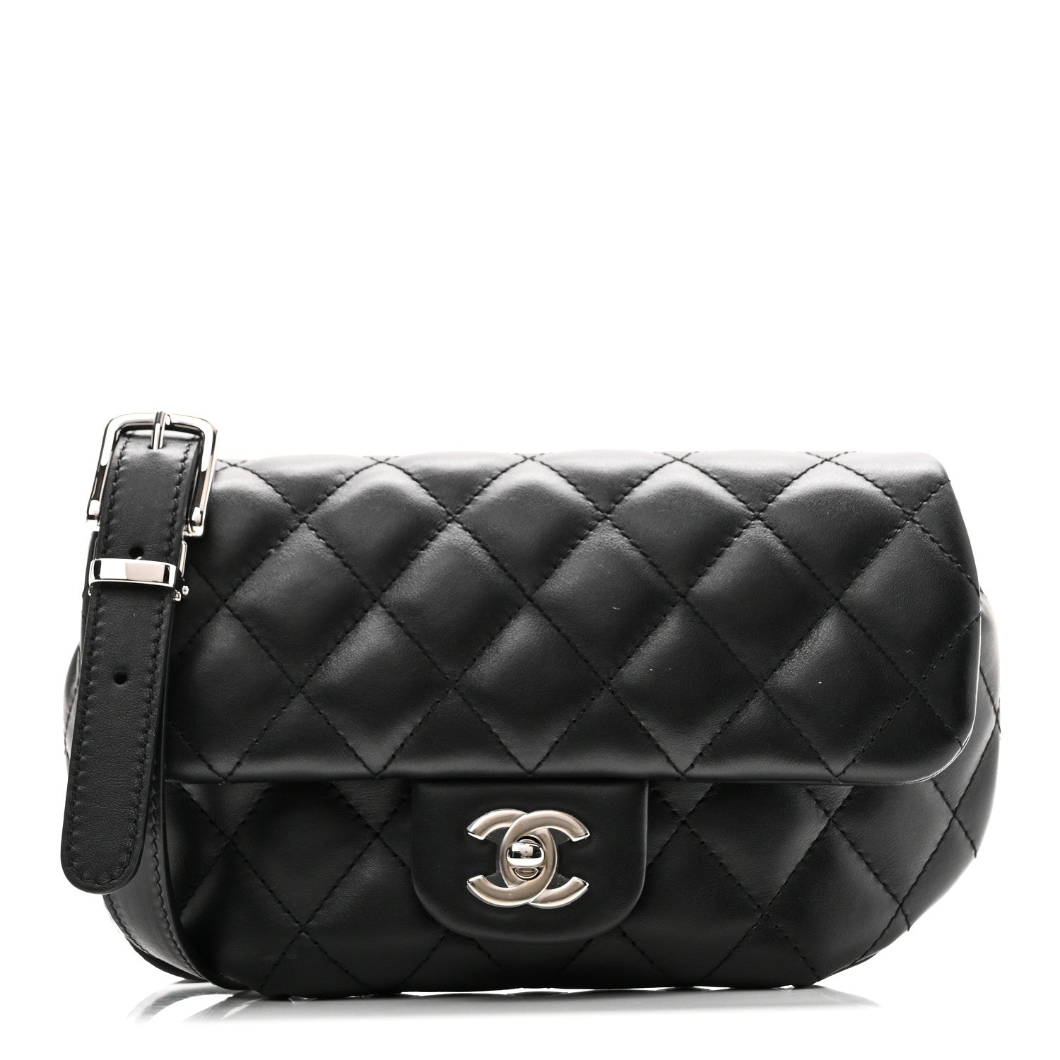 Calfskin Quilted CC Uniform Flap Belt Bag Black