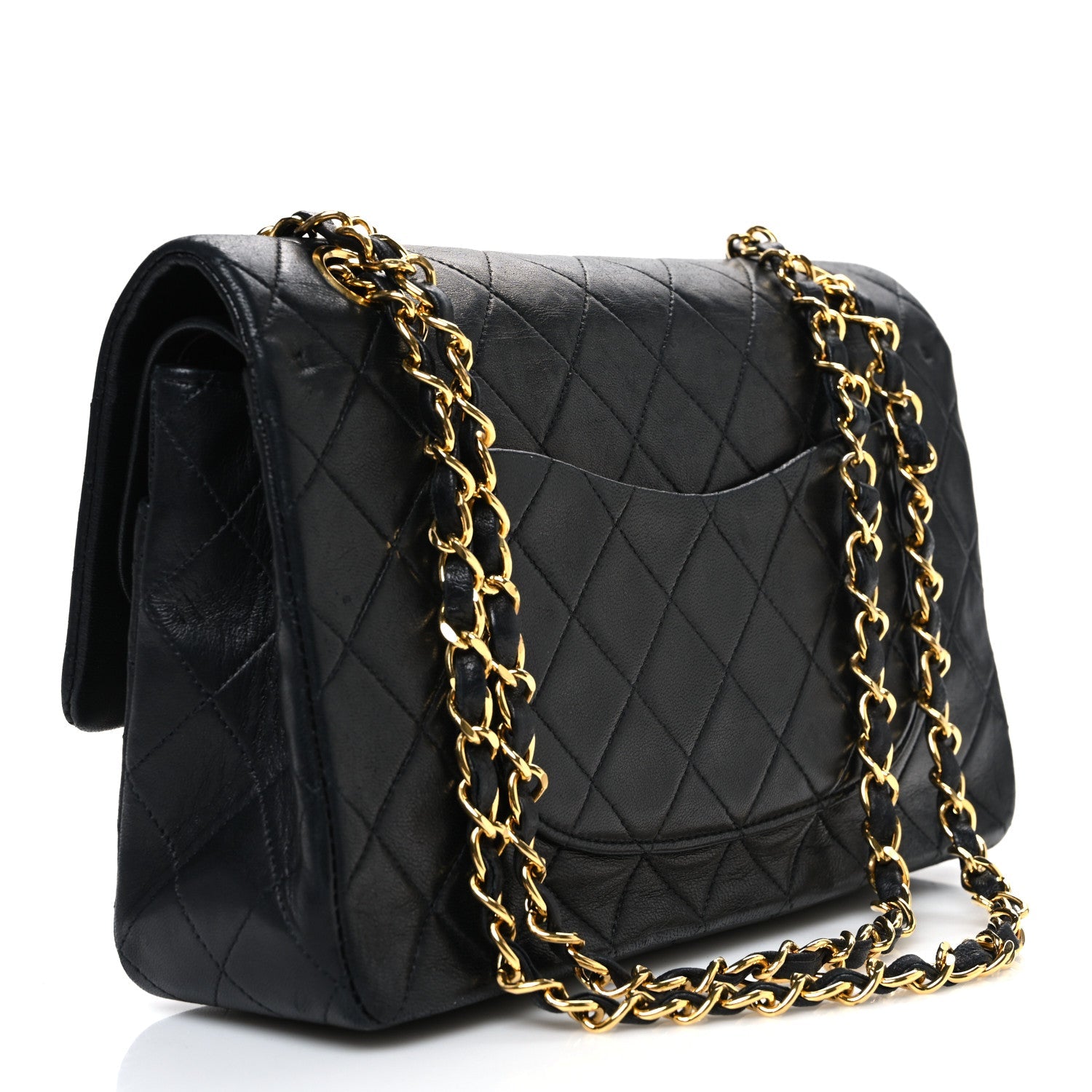 Lambskin Quilted Medium Double Flap Black