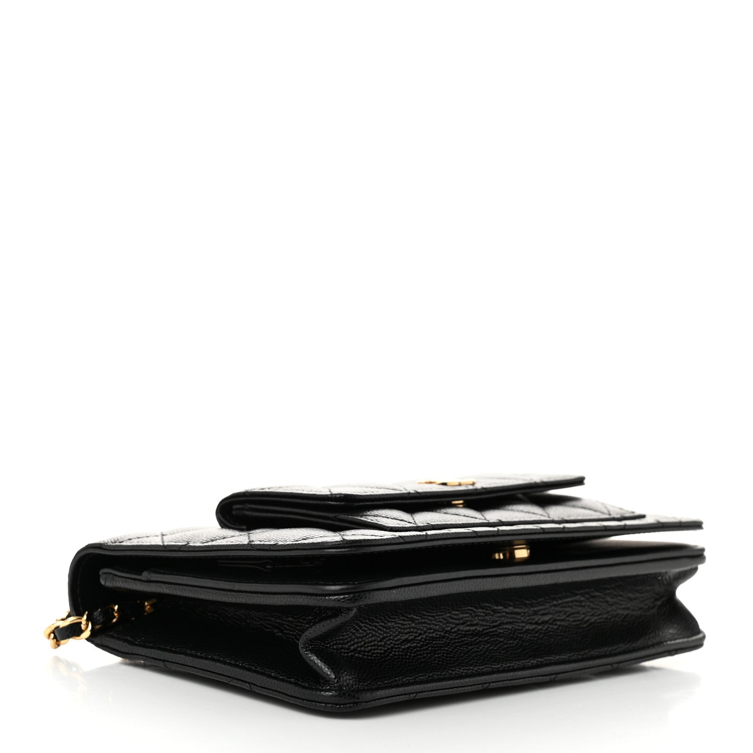Caviar Quilted Pocket Clutch With Chain WOC Black