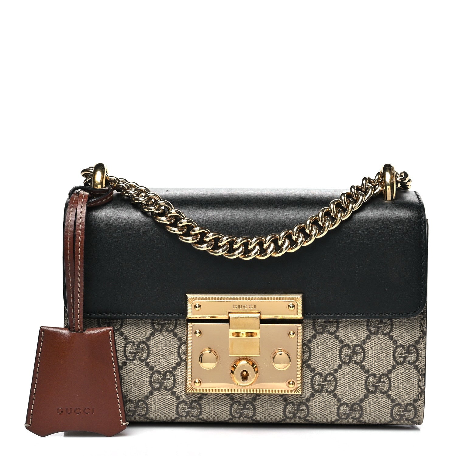 GG Supreme Monogram Calfskin Small Padlock Shoulder Bag Beige Black Cuir