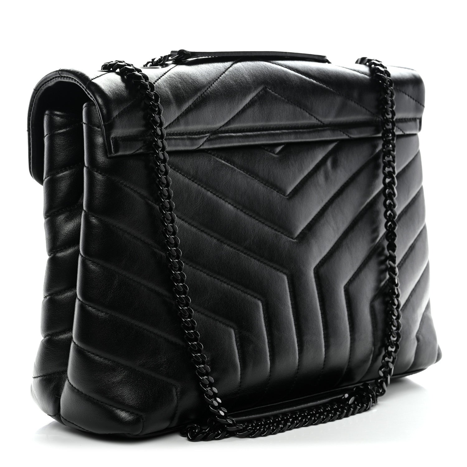 Calfskin Y Quilted Monogram Monochrome Medium Loulou Chain Satchel Black