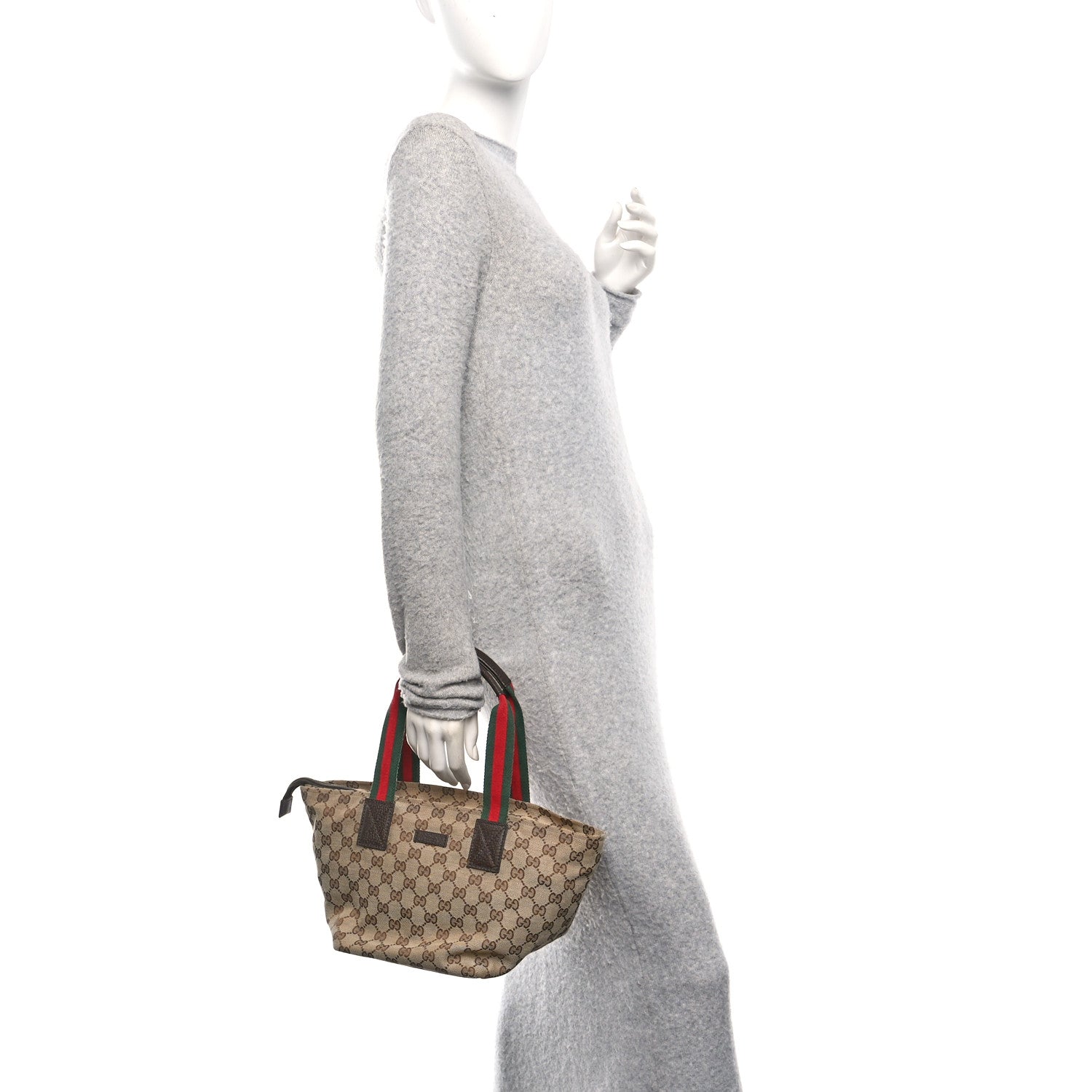 GG Monogram Small Web Handle Bucket Tote Dark Brown