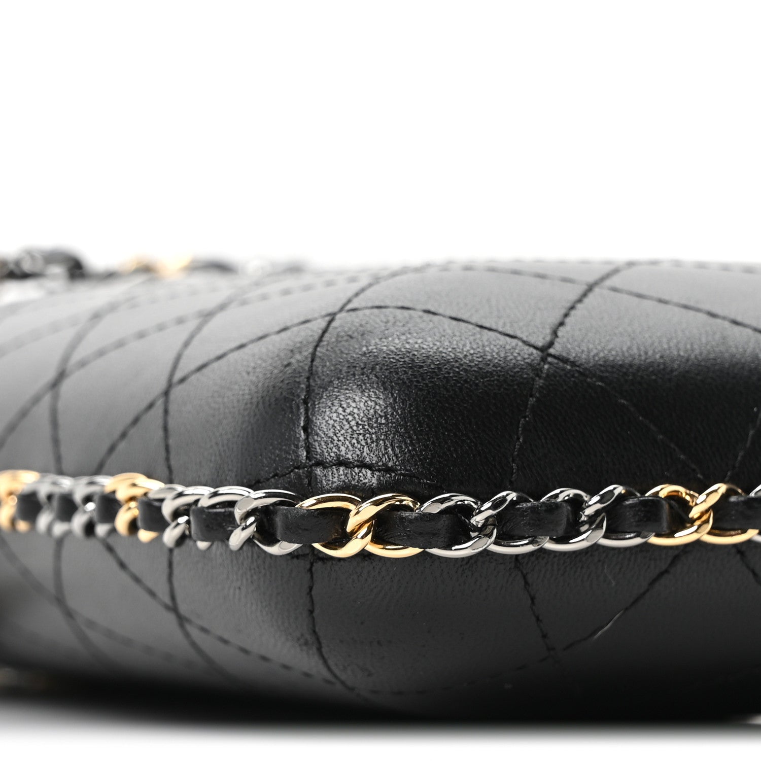 Lambskin Quilted Chain Around Phone Holder Black