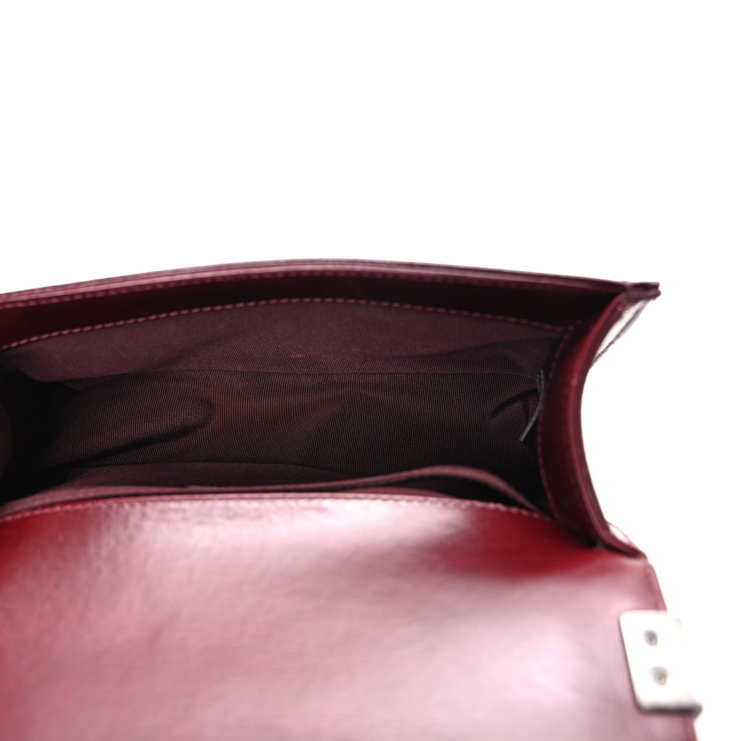 Glazed Calfskin Quilted Small Boy Chained Flap Burgundy