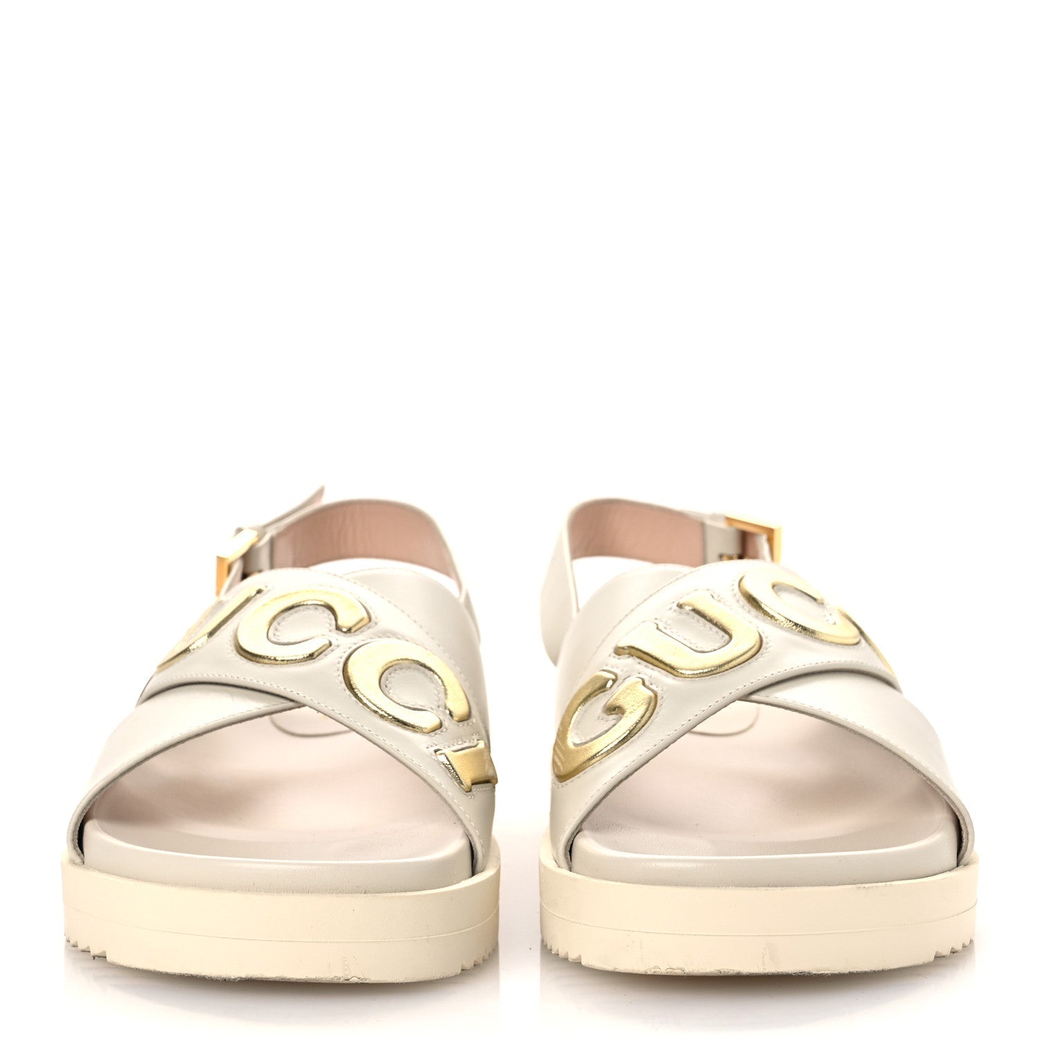 Calfskin Elizabeth Nappa Charlotte Logo Slingback Sandals 37.5 Mystic White Platino
