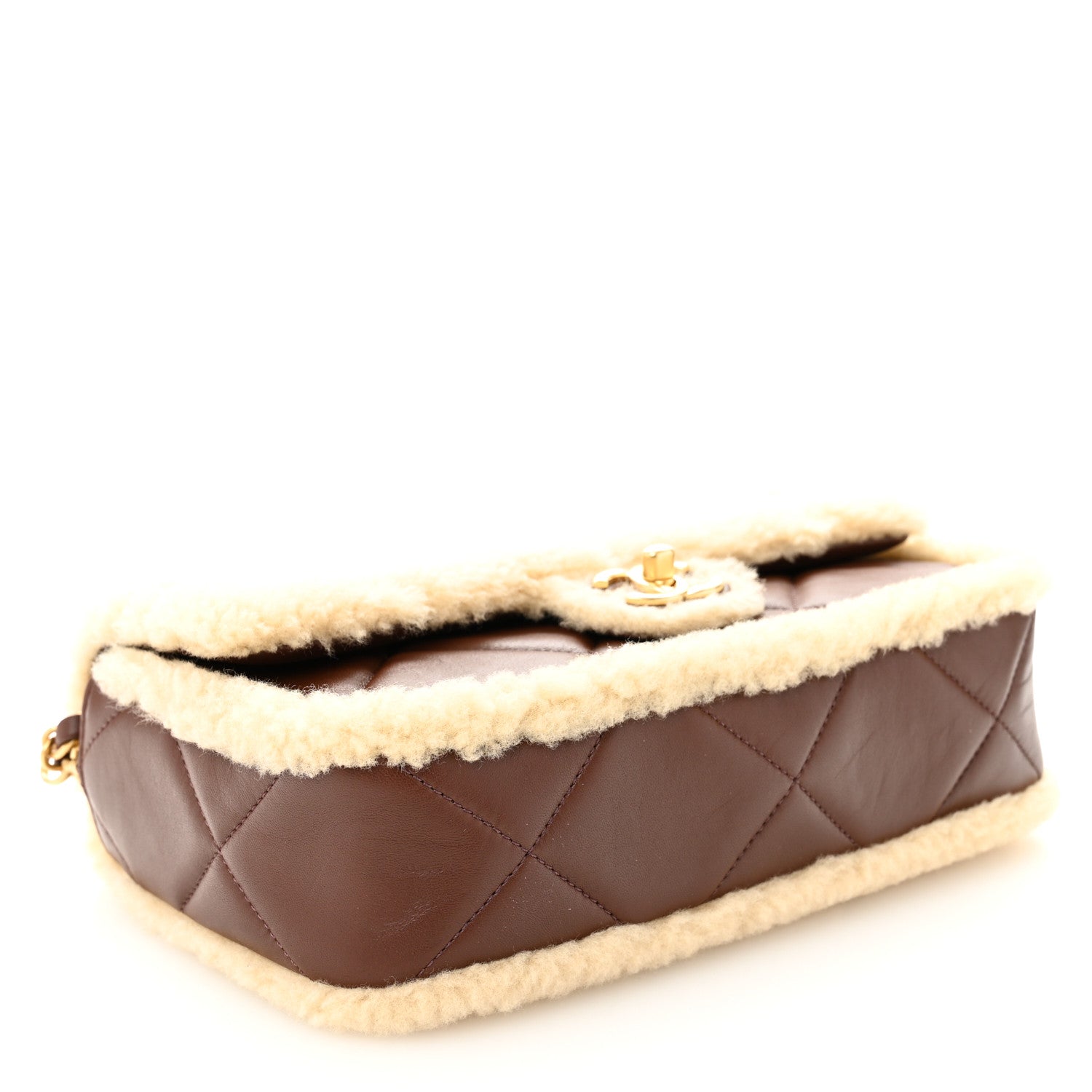 Shearling Lambskin Quilted Furry Coco Flap Beige Dark Brown