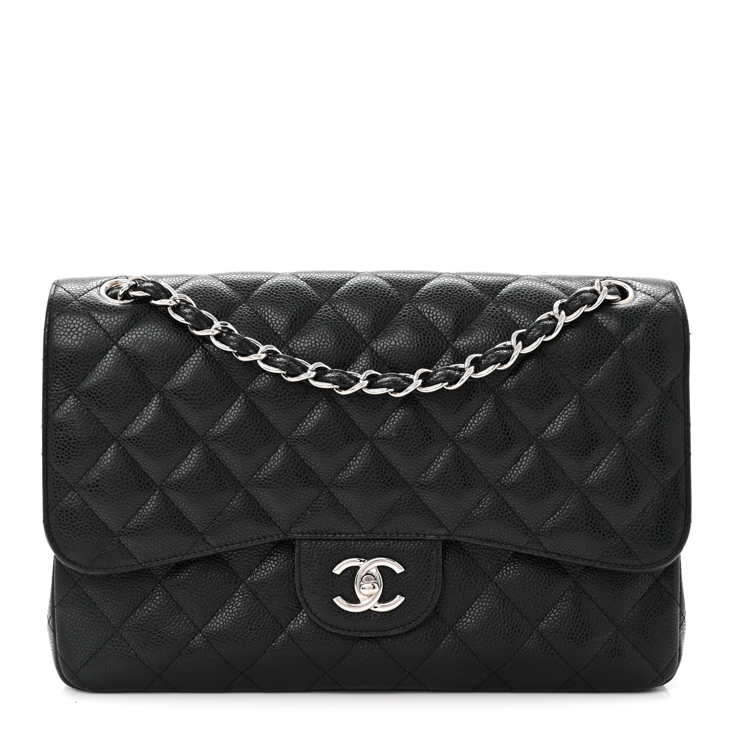 Caviar Quilted Jumbo Double Flap Black