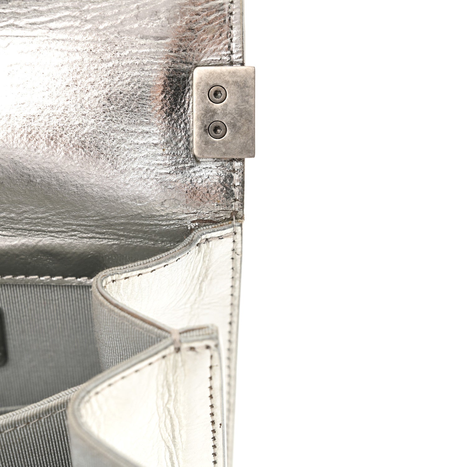 Metallic Goatskin Quilted North South Boy Flap Silver