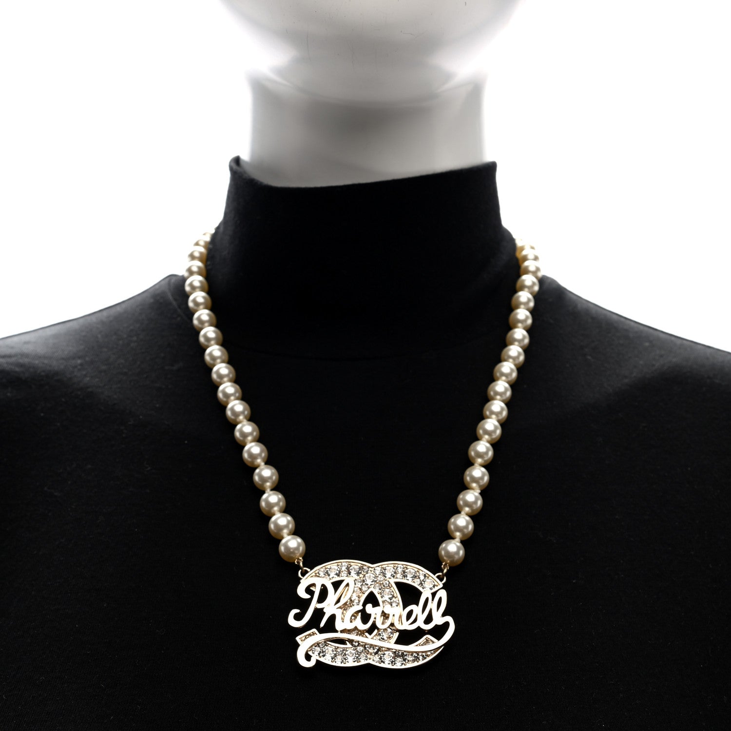 x Pharrell Williams Pearl Crystal CC Necklace Gold White