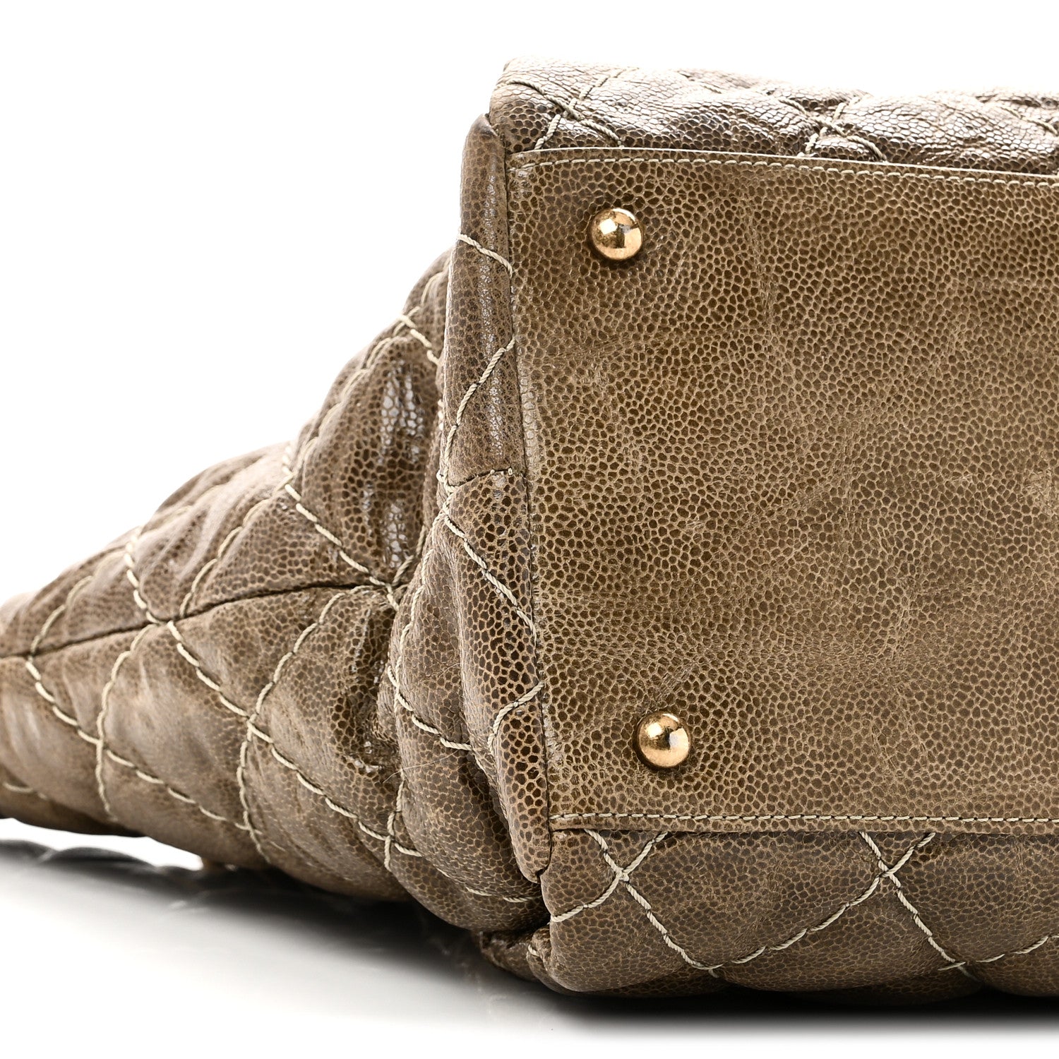 Crumpled Grained Calfskin Large Coco Pleats Tote Khaki