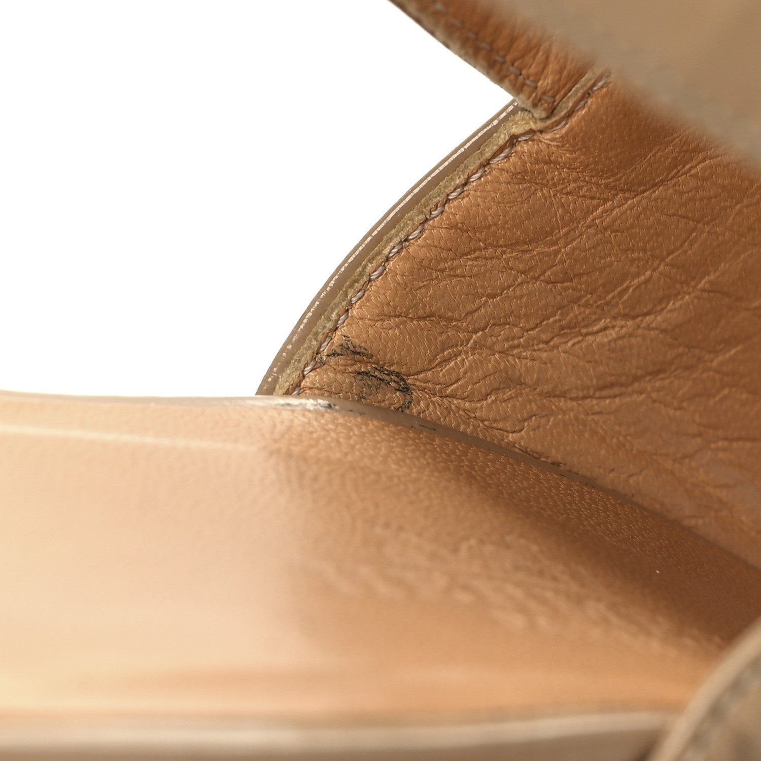 Patent Calfskin Perforated H Platform Sandals 37 Beige