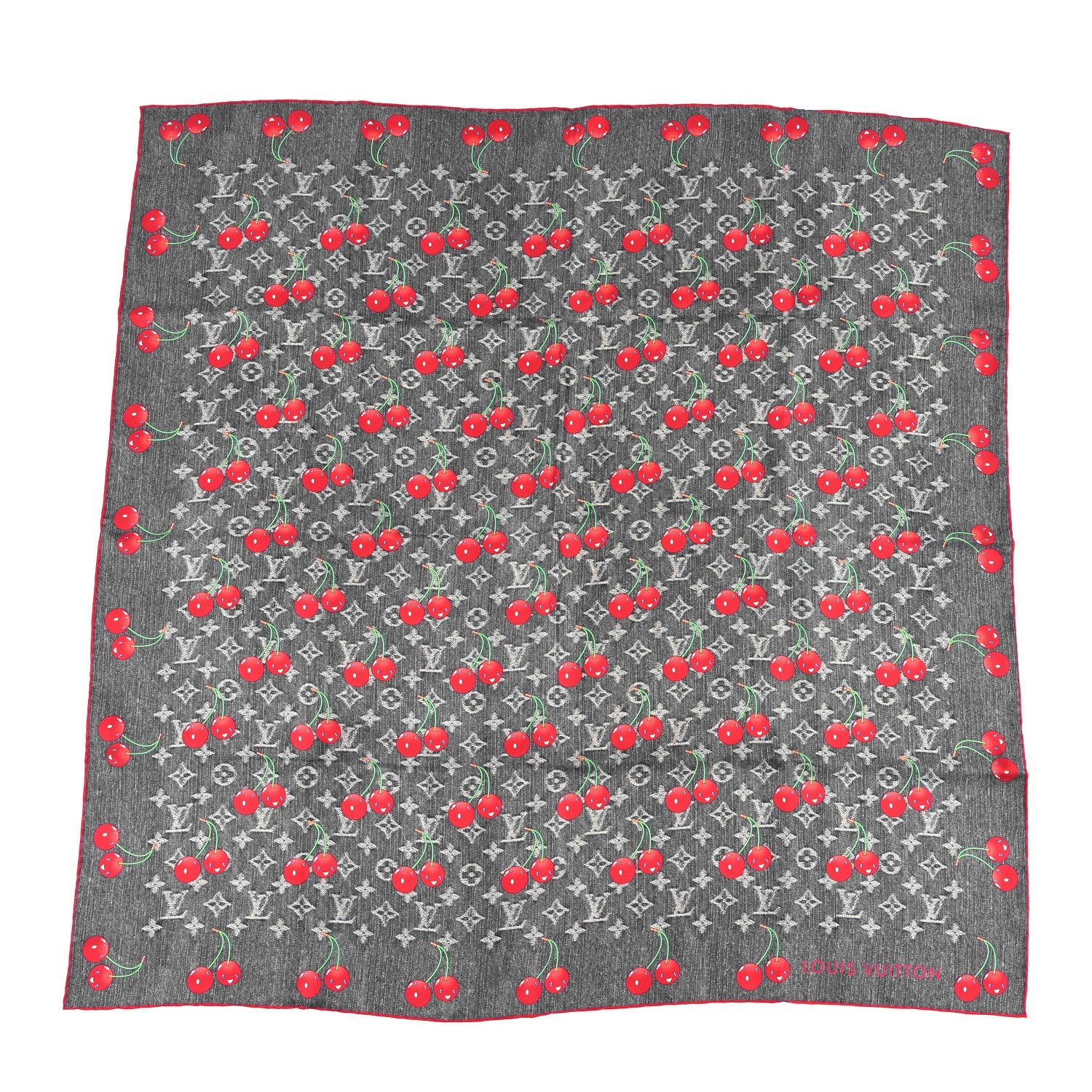 LV X TM Silk Monogram Cerises Square Scarf 90 Denim Blue