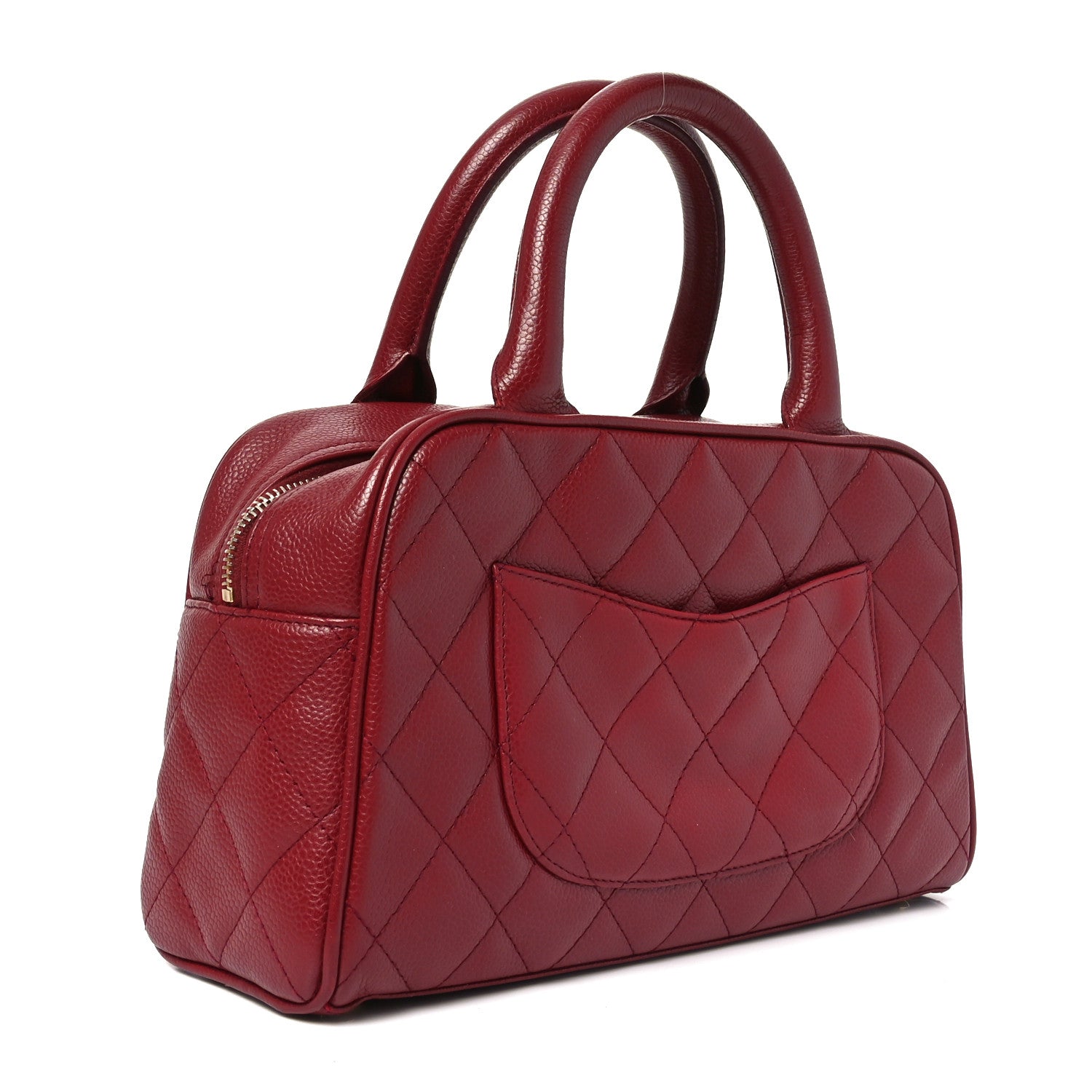 Caviar Quilted Small Bowler Dark Red