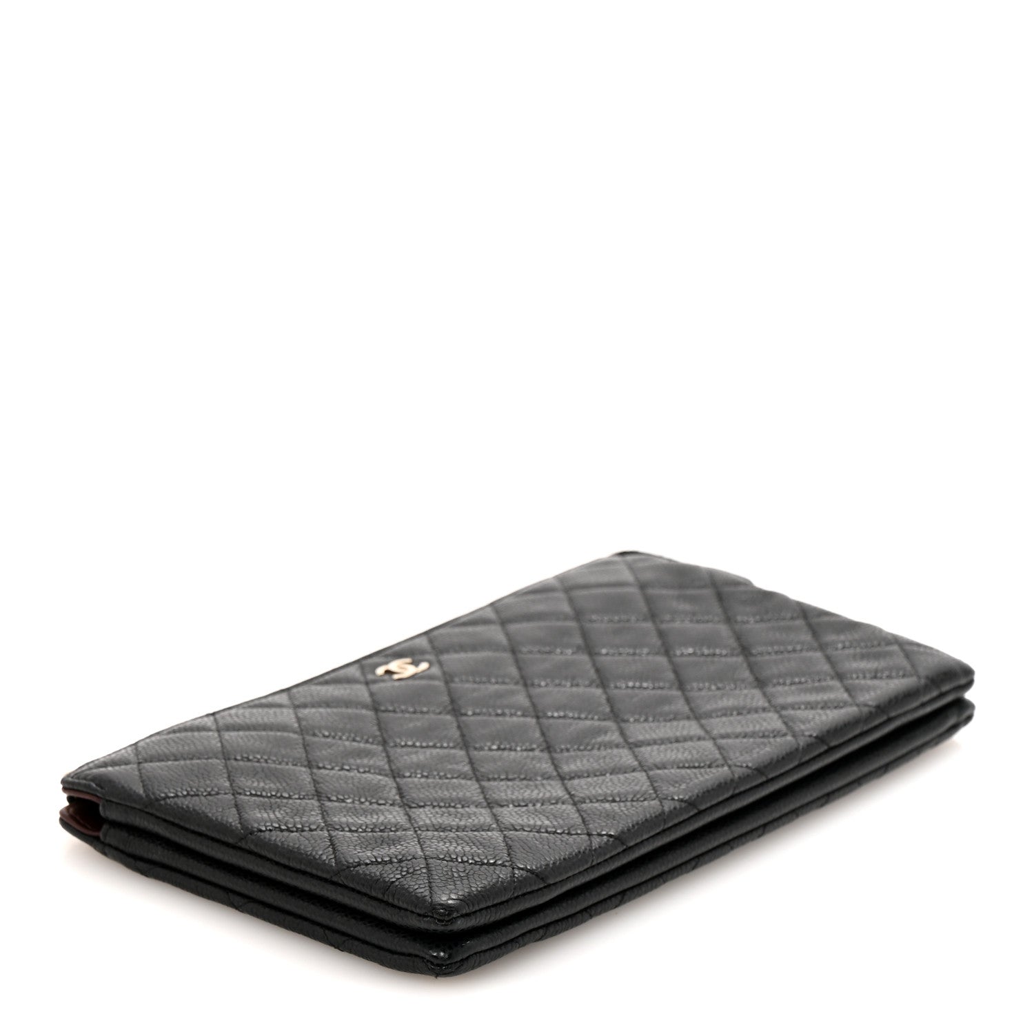 Caviar Quilted Large Zipped Clutch Black
