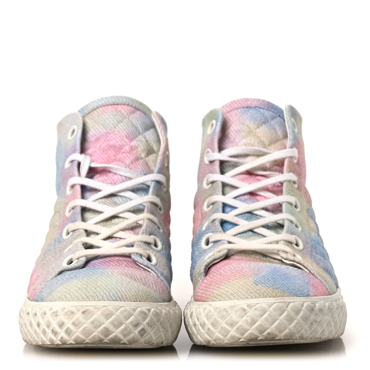 Printed Fabric High Top CC Sneakers 39 Green Pink Blue White