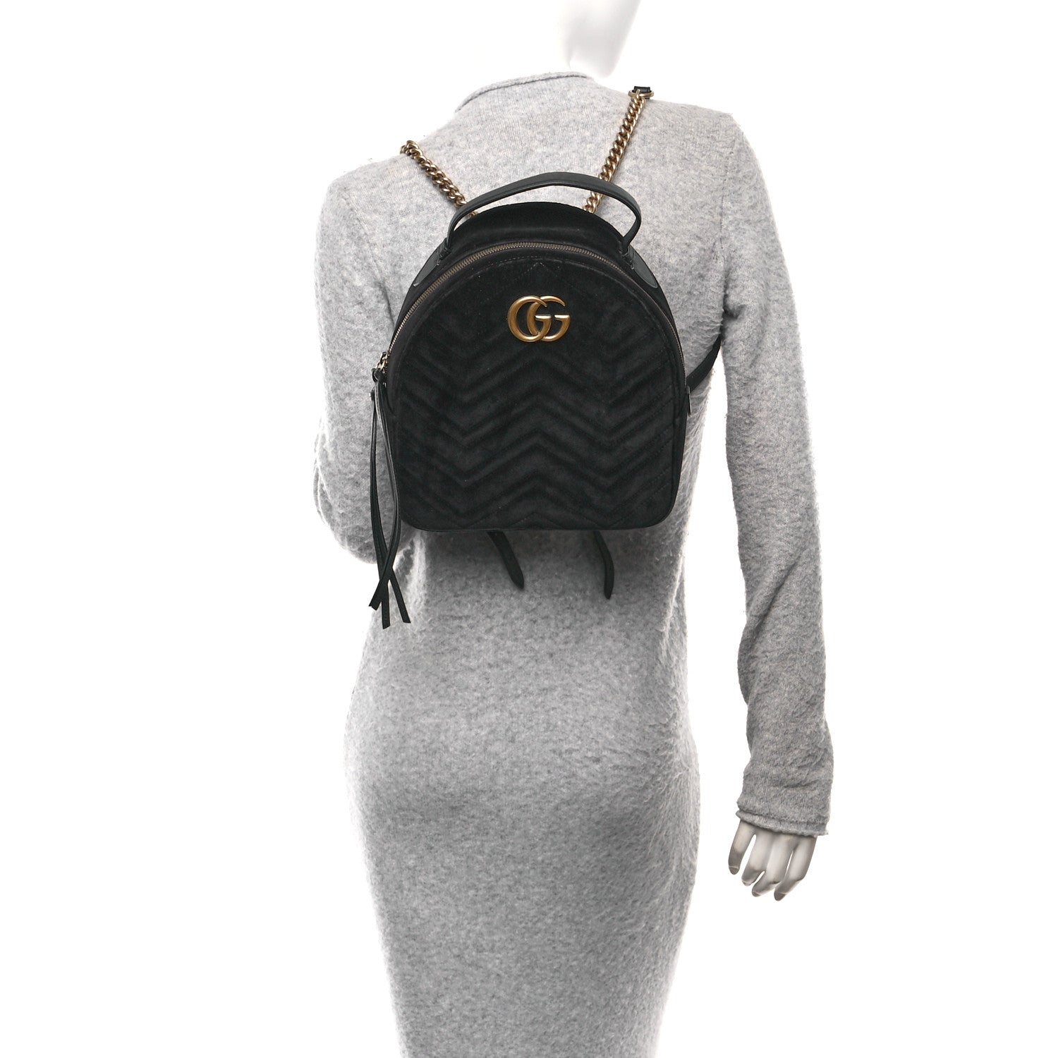 Velvet Matelasse GG Marmont Dome Backpack Black