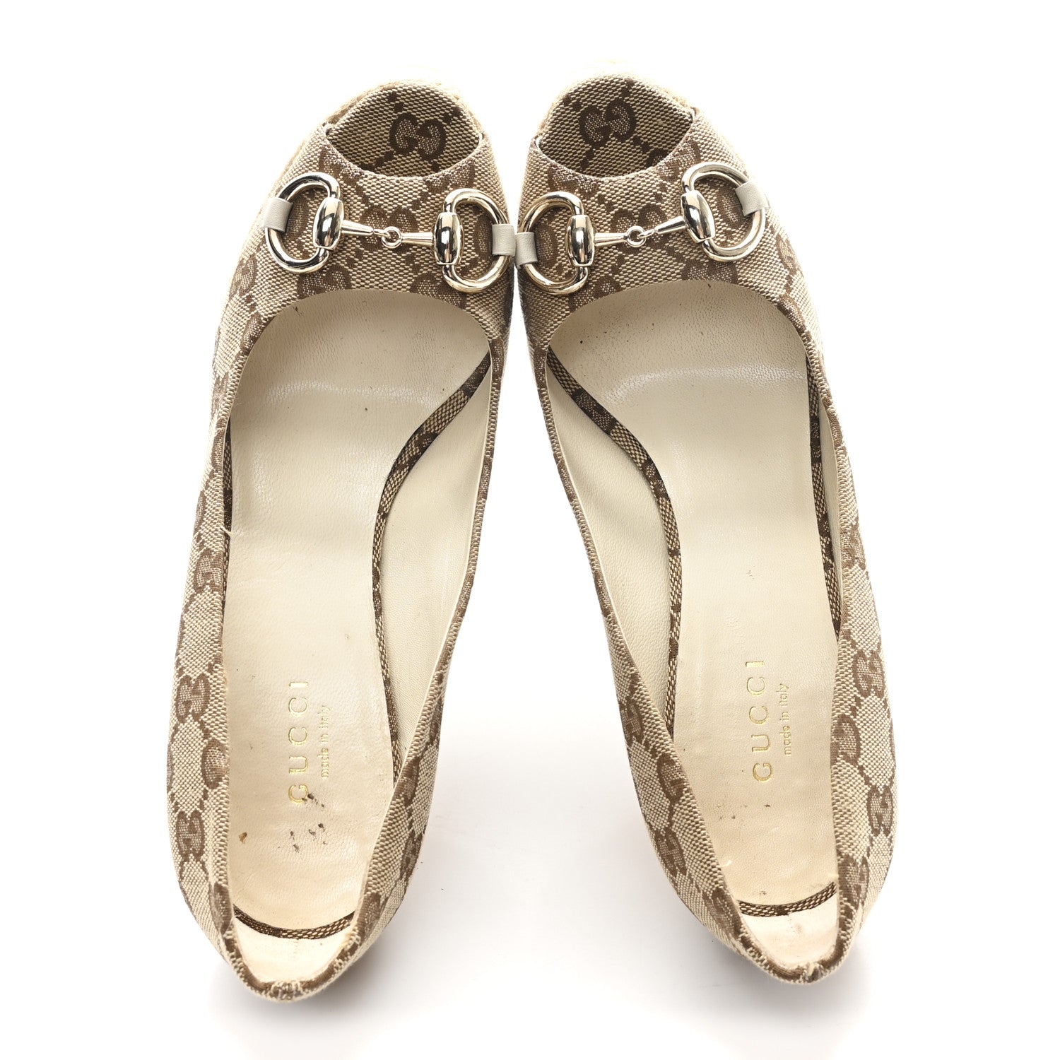 Monogram Horsebit Open Toe Espadrille Wedges 36 Beige