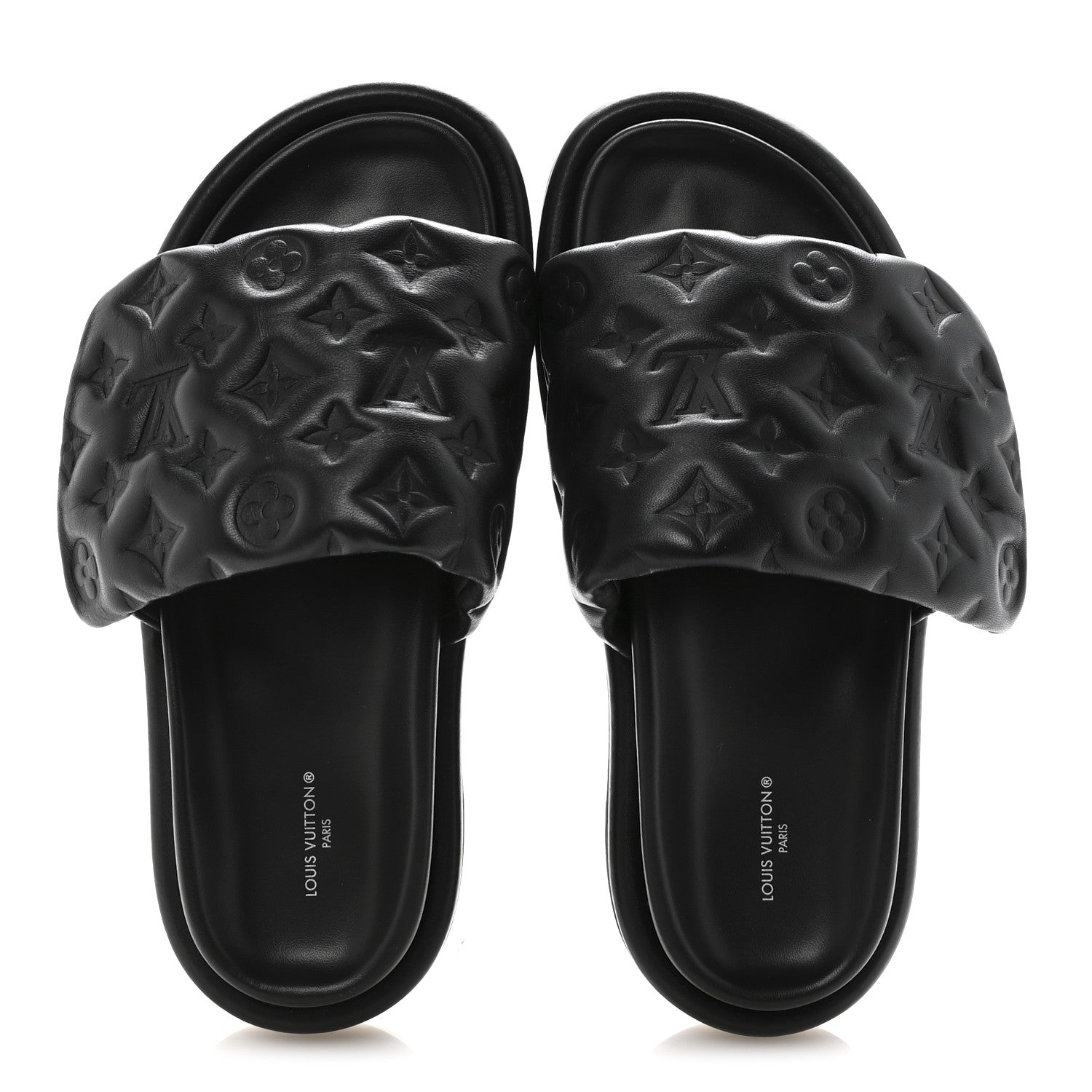 Lambskin Embossed Monogram Pool Pillow Flat Comfort Mule 40 Black