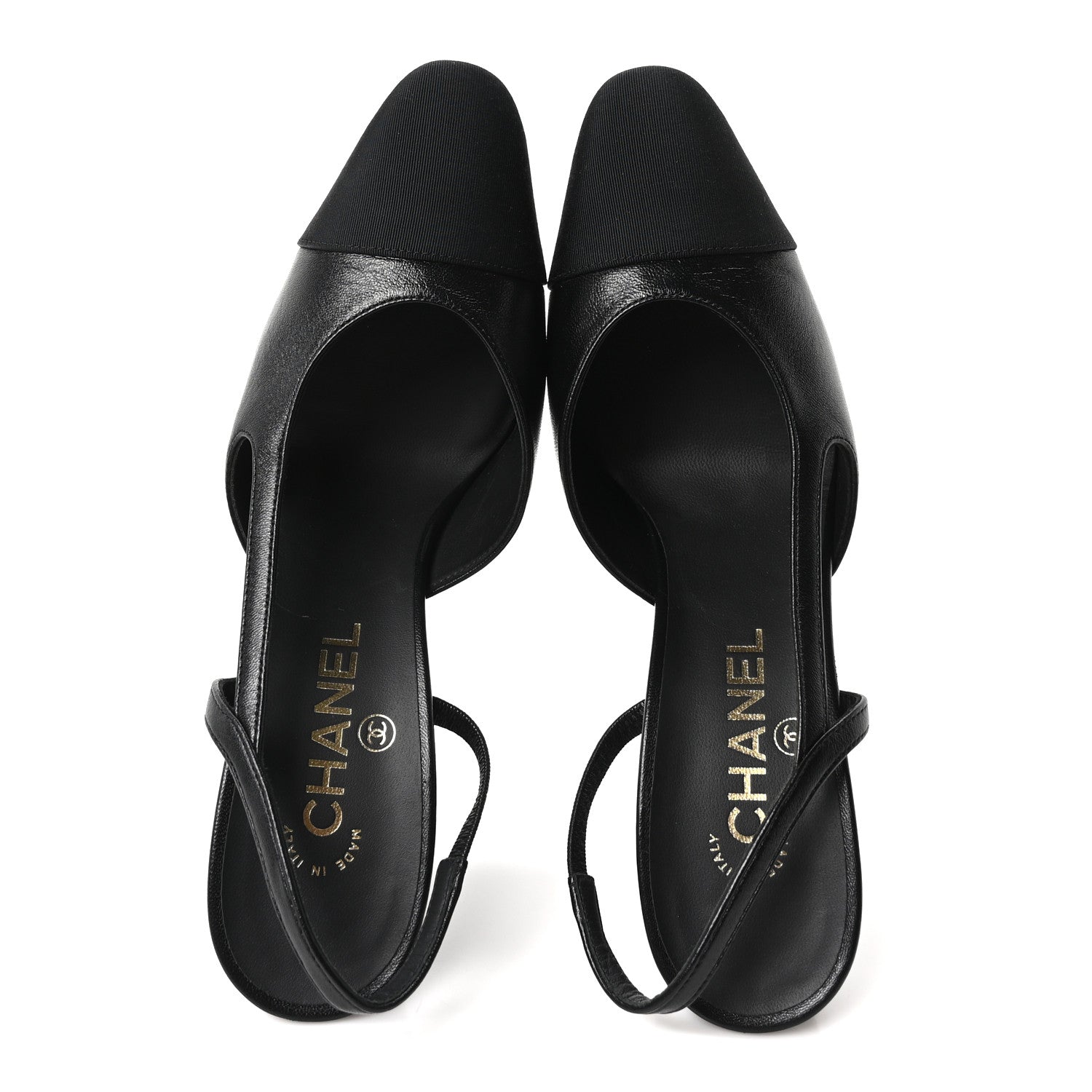 Lambskin Grosgrain Cap Toe CC Slingback Pumps 38.5 Black