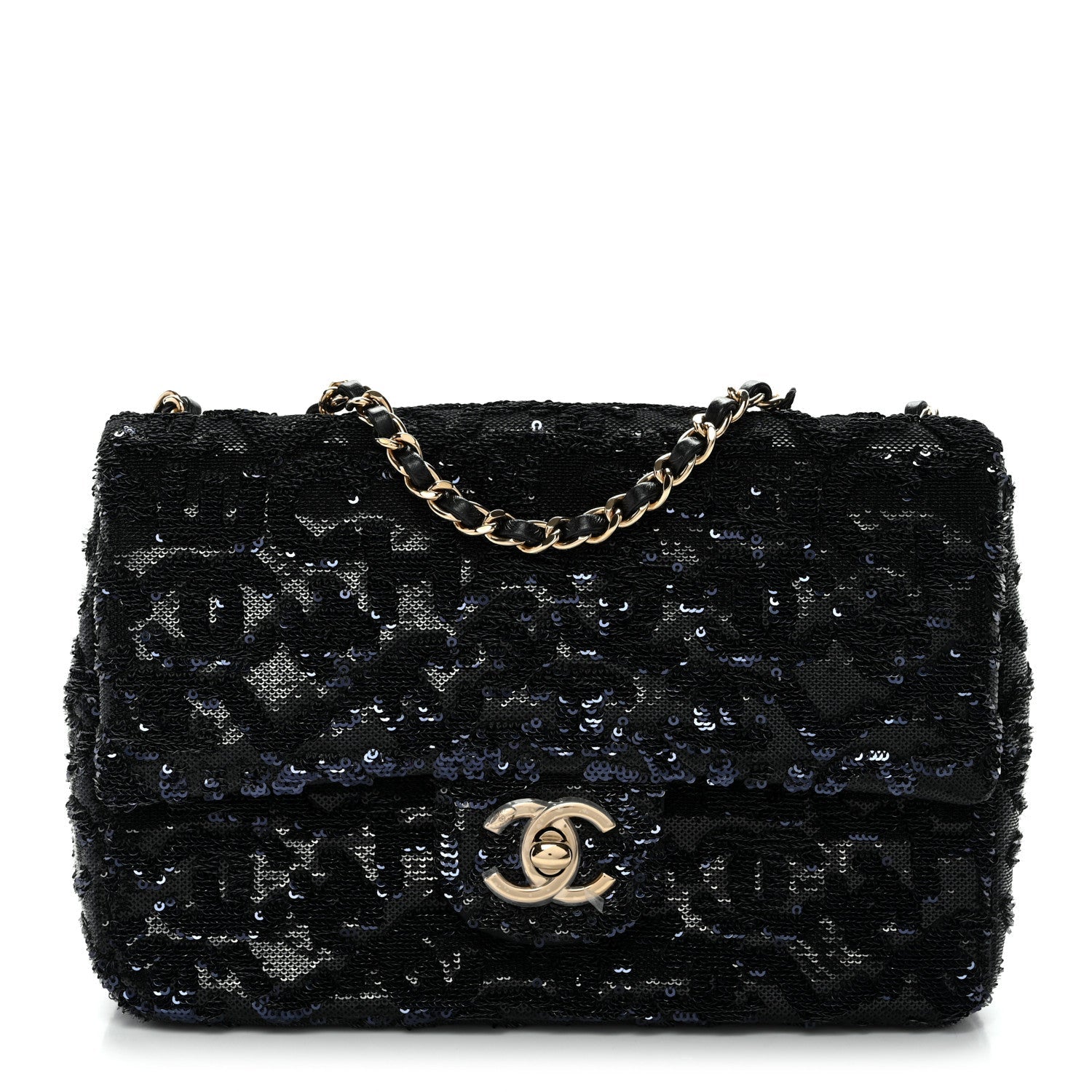 Sequin Quilted Small Single Flap Black