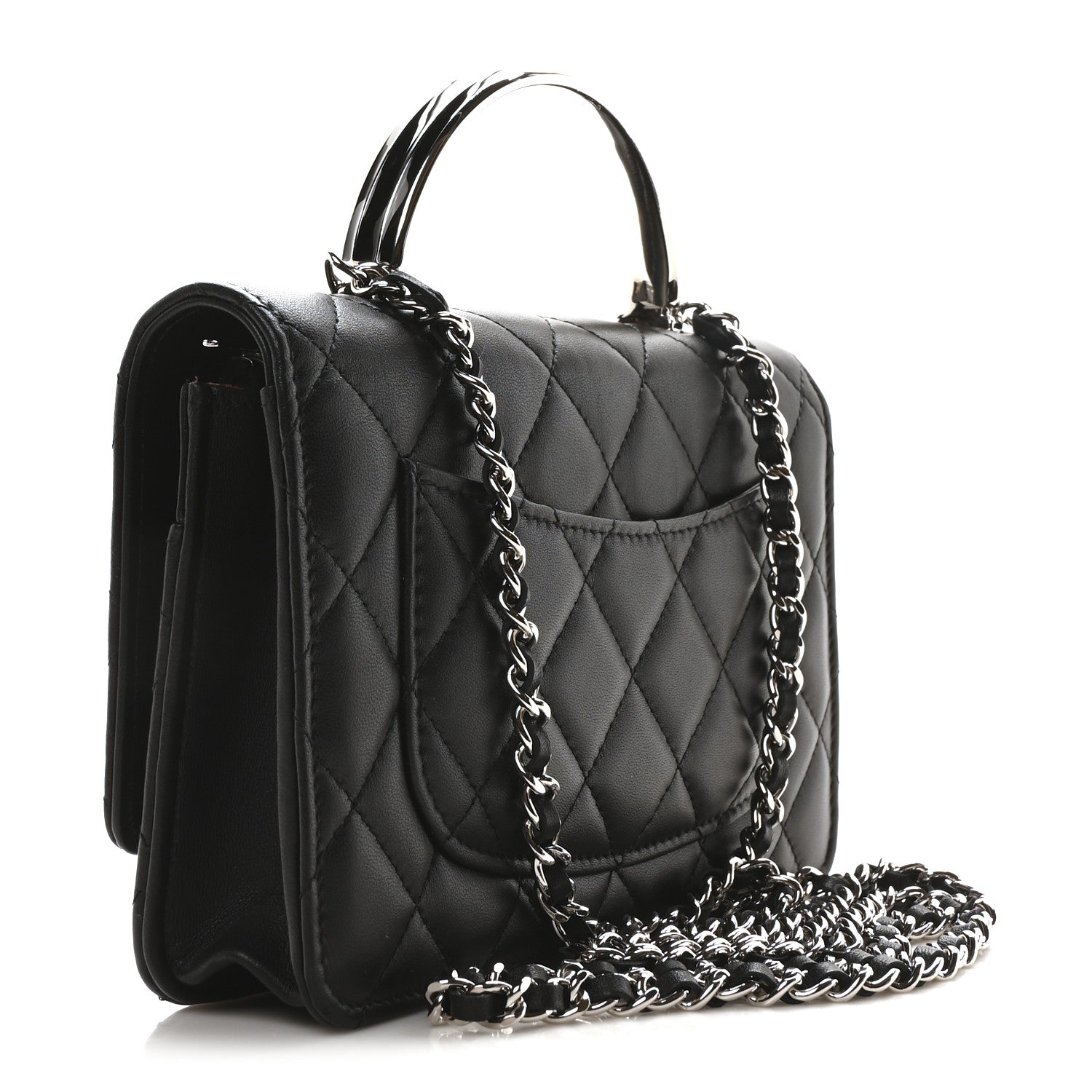 Lambskin Quilted Metal Top Handle Wallet On Chain WOC Black
