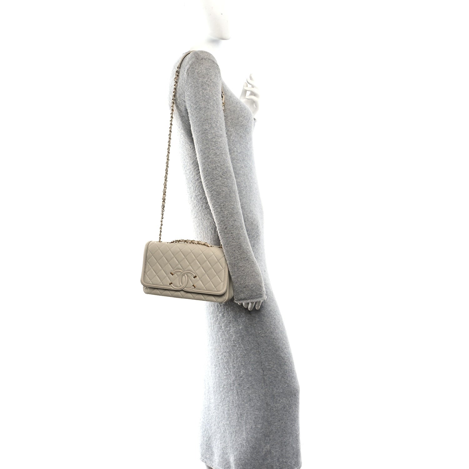 Caviar Quilted Medium CC Filigree Flap Beige