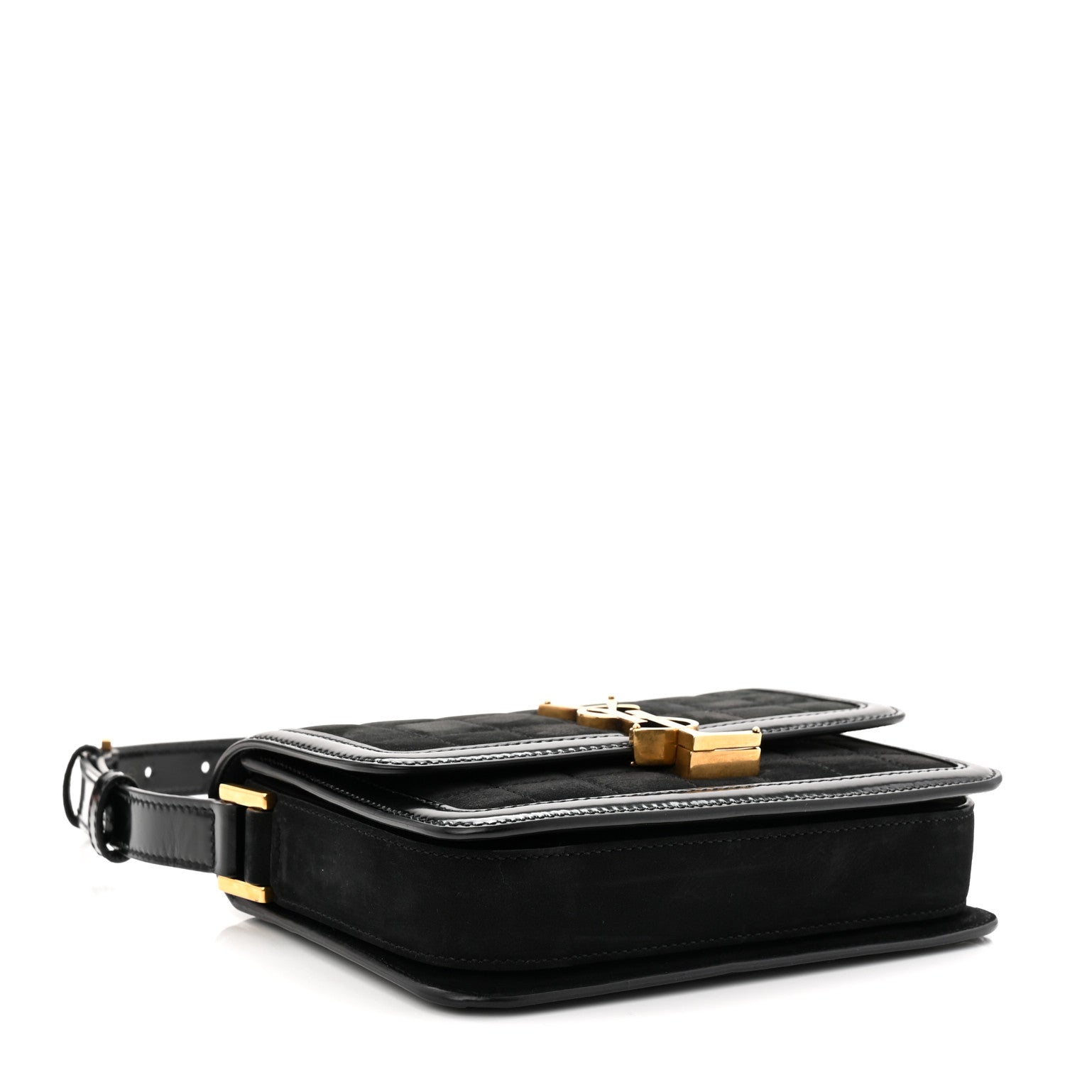 Suede Quilted Monogram Small Solferino Satchel Black