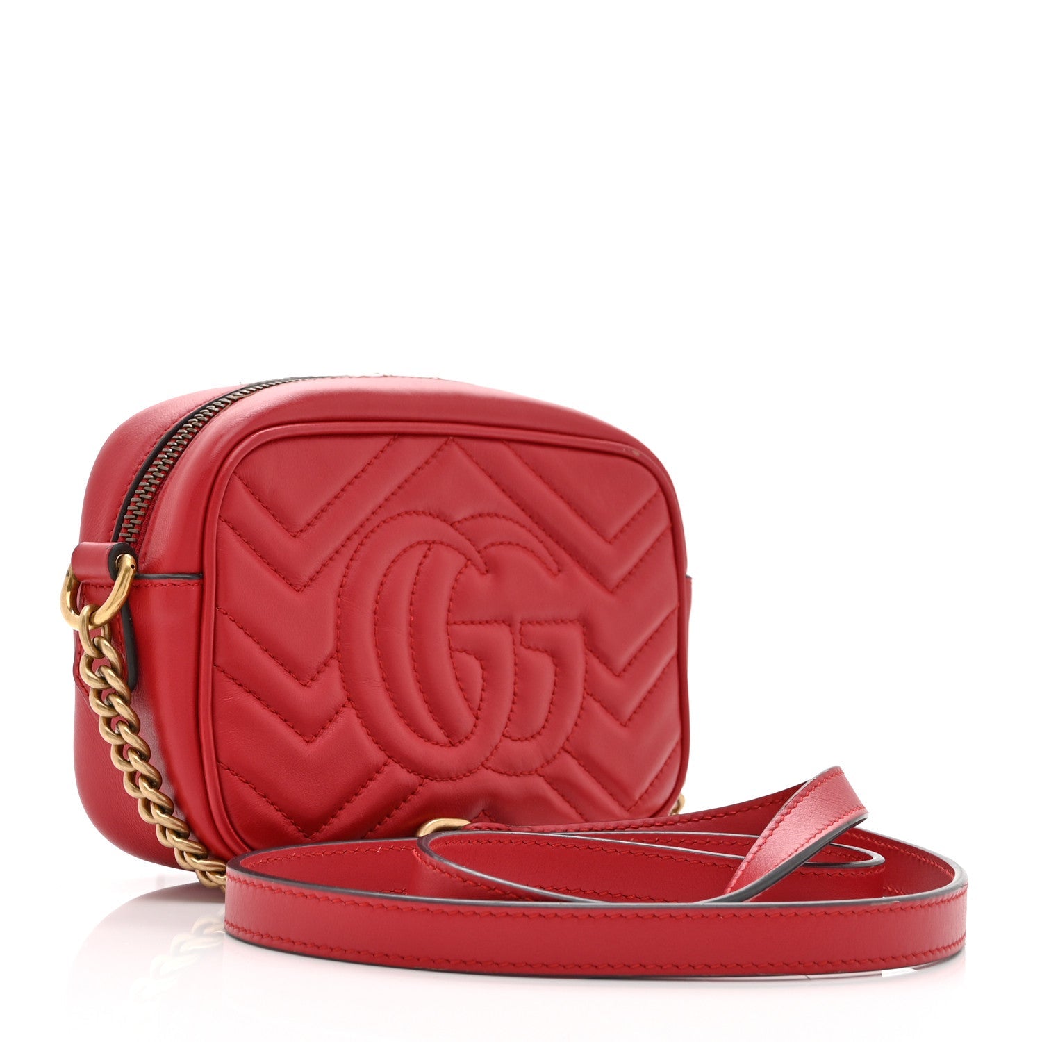 Calfskin Matelasse Mini GG Marmont Chain Shoulder Bag Hibiscus Red