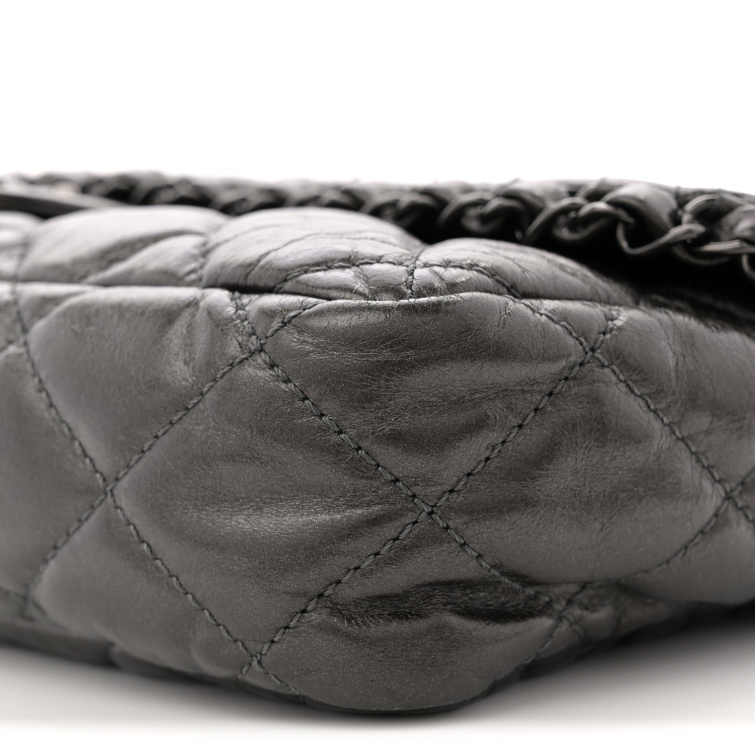 Metallic Calfskin Quilted Medium Chain Me Flap Grey