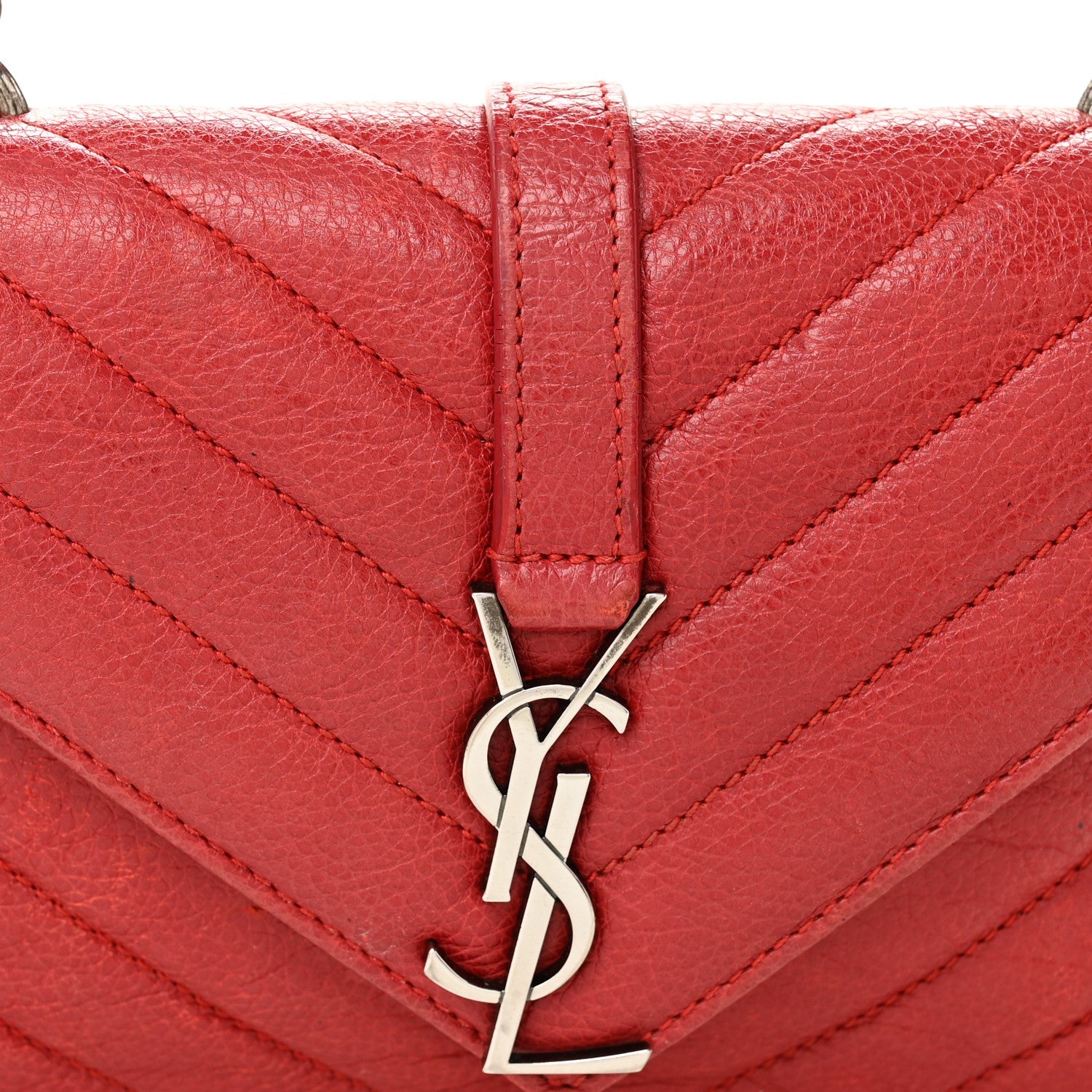 Sheepskin Matelasse Chevron Monogram College Chain Wallet New Red