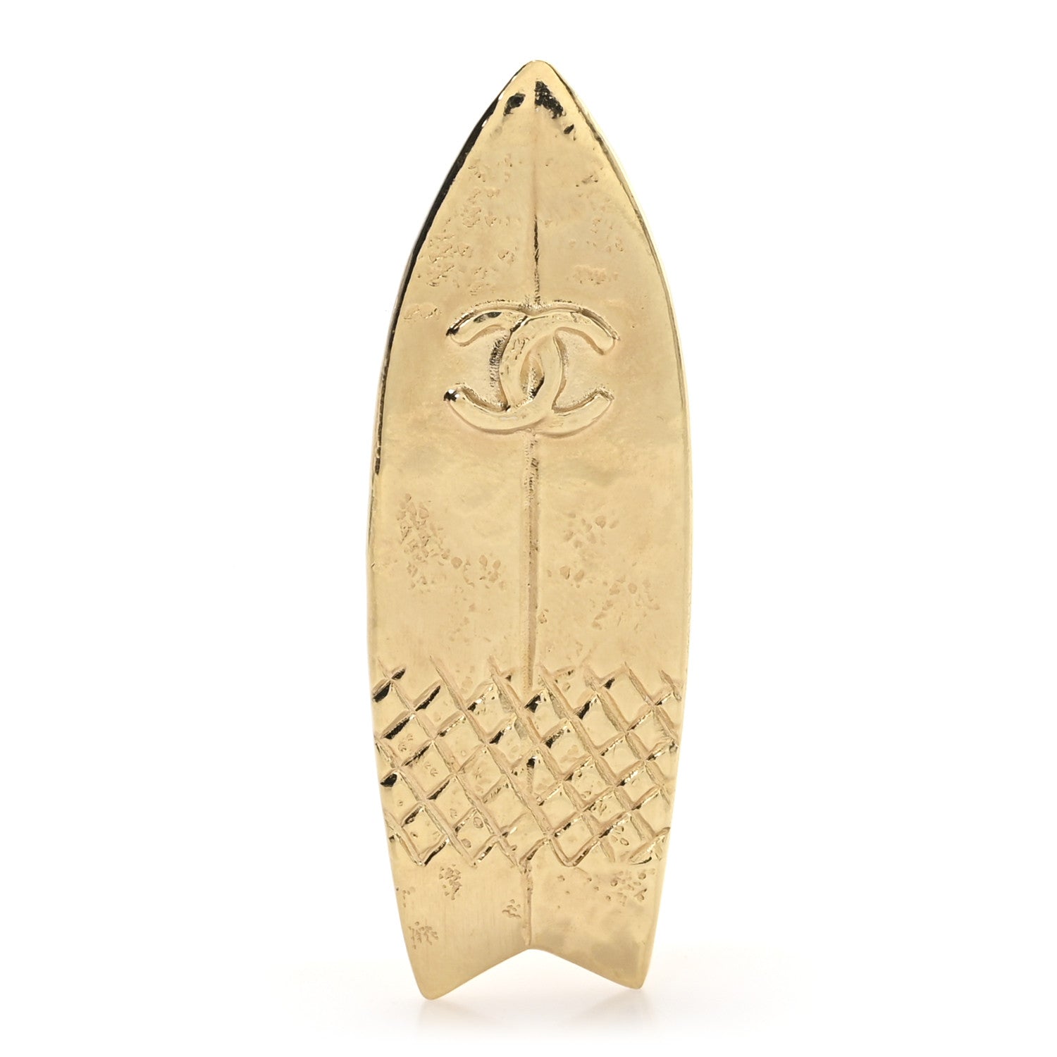 Metal CC Surfboard Brooch Gold