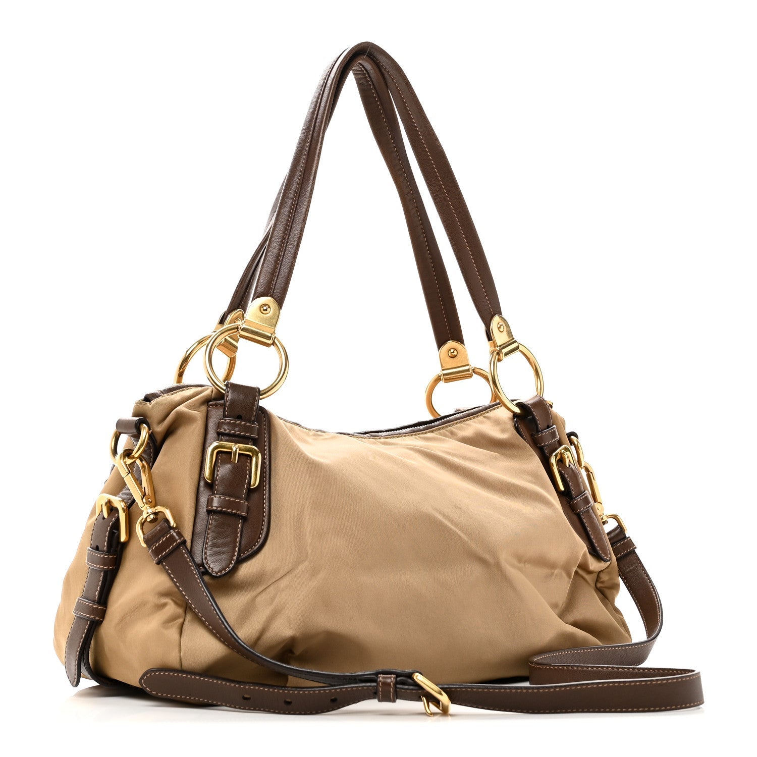 Tessuto Nylon Vitello Daino Satchel Tabacco
