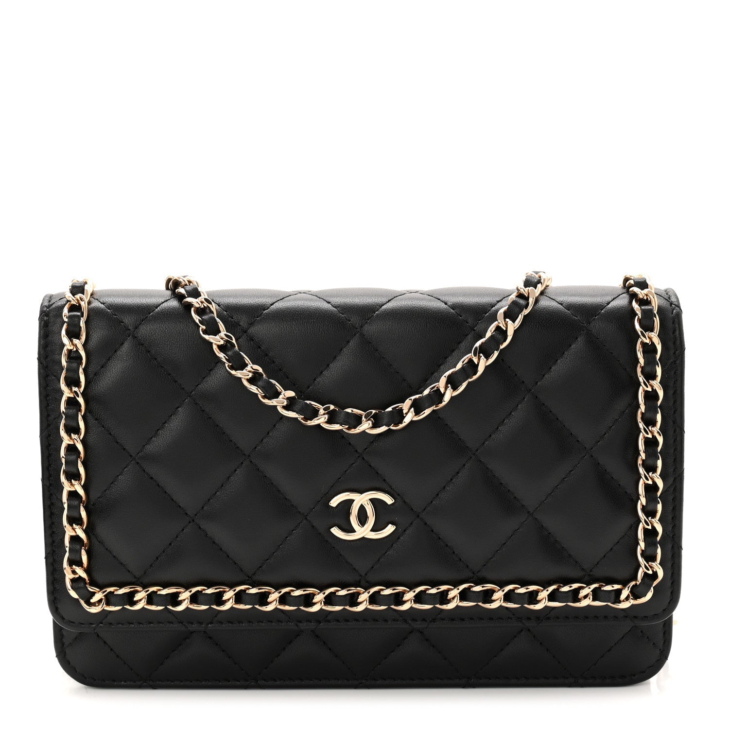 Lambskin Quilted Chain Around Wallet On Chain WOC Black