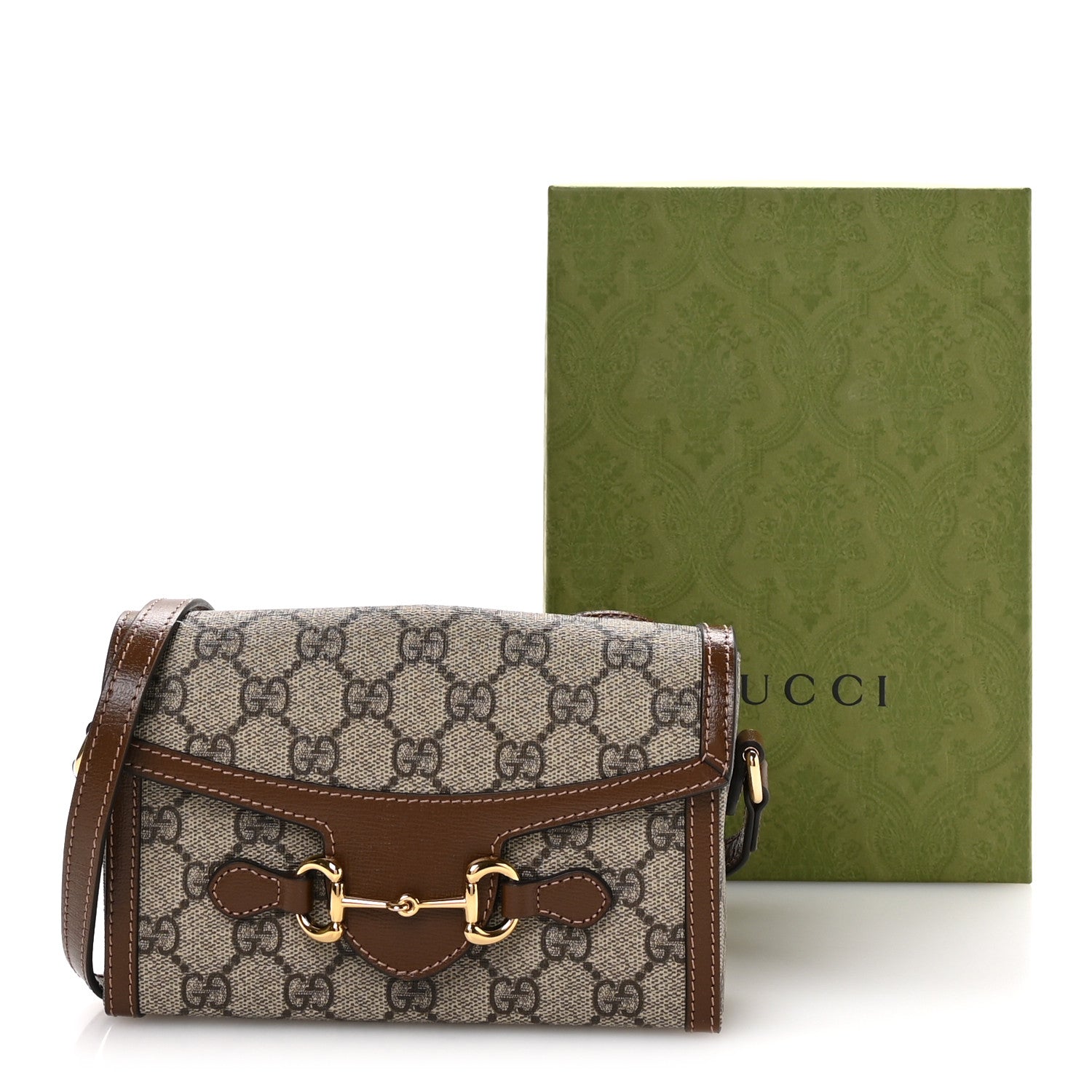 GG Supreme Monogram Mini Horsebit 1955 Shoulder Bag Beige Brown Sugar