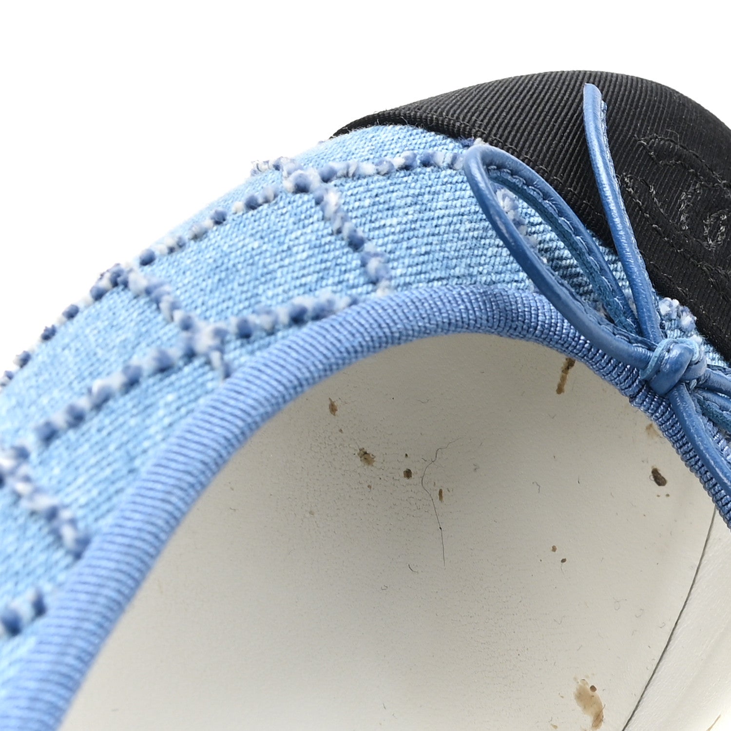 Denim Embroidered Grosgrain CC Cap Toe Ballerina Flats 37.5 Blue Black