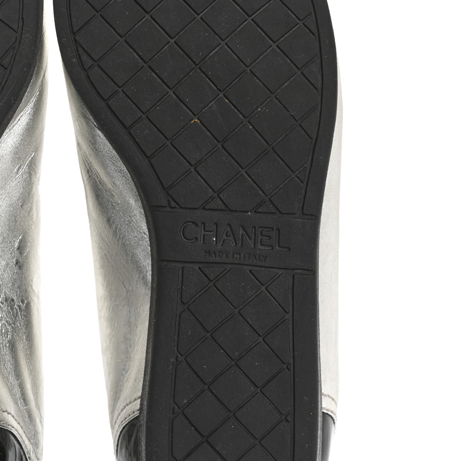 Metallic Lambskin Patent Cap Toe CC Sneakers 38.5 Silver Black