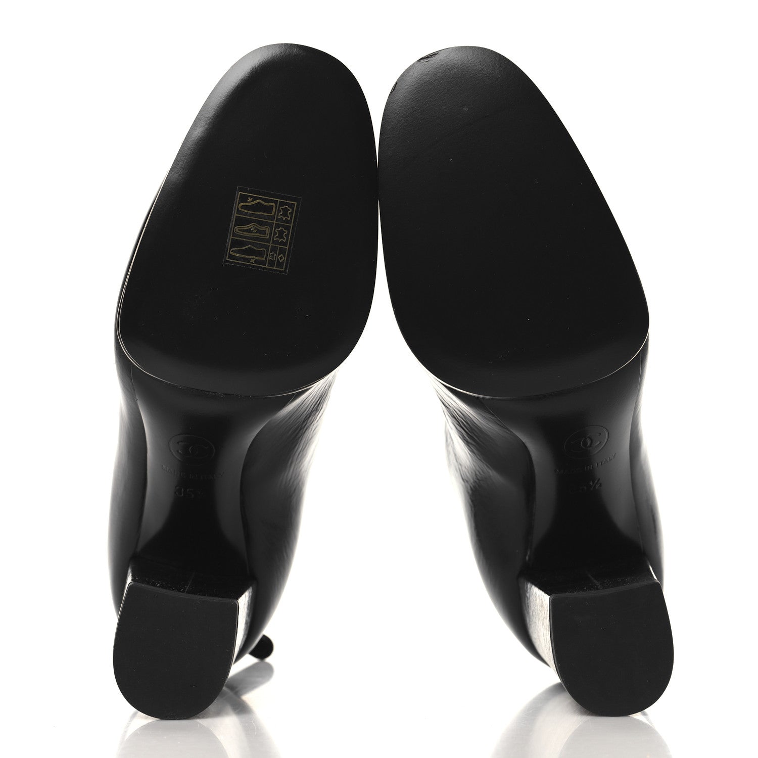 Shiny Crumpled Calfskin CC Cap Toe Ankle Boots 35.5 Black