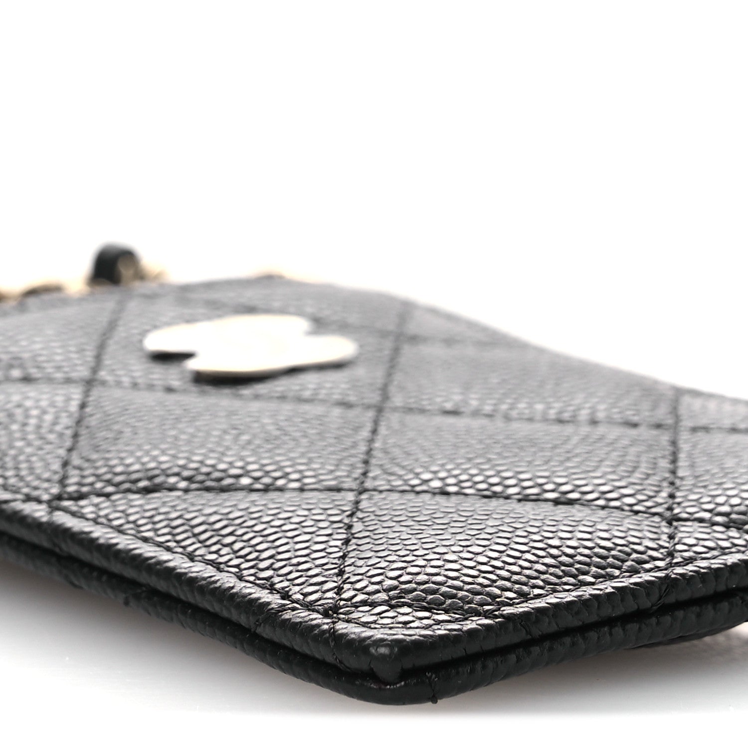 Caviar Quilted Card Holder On Chain Black
