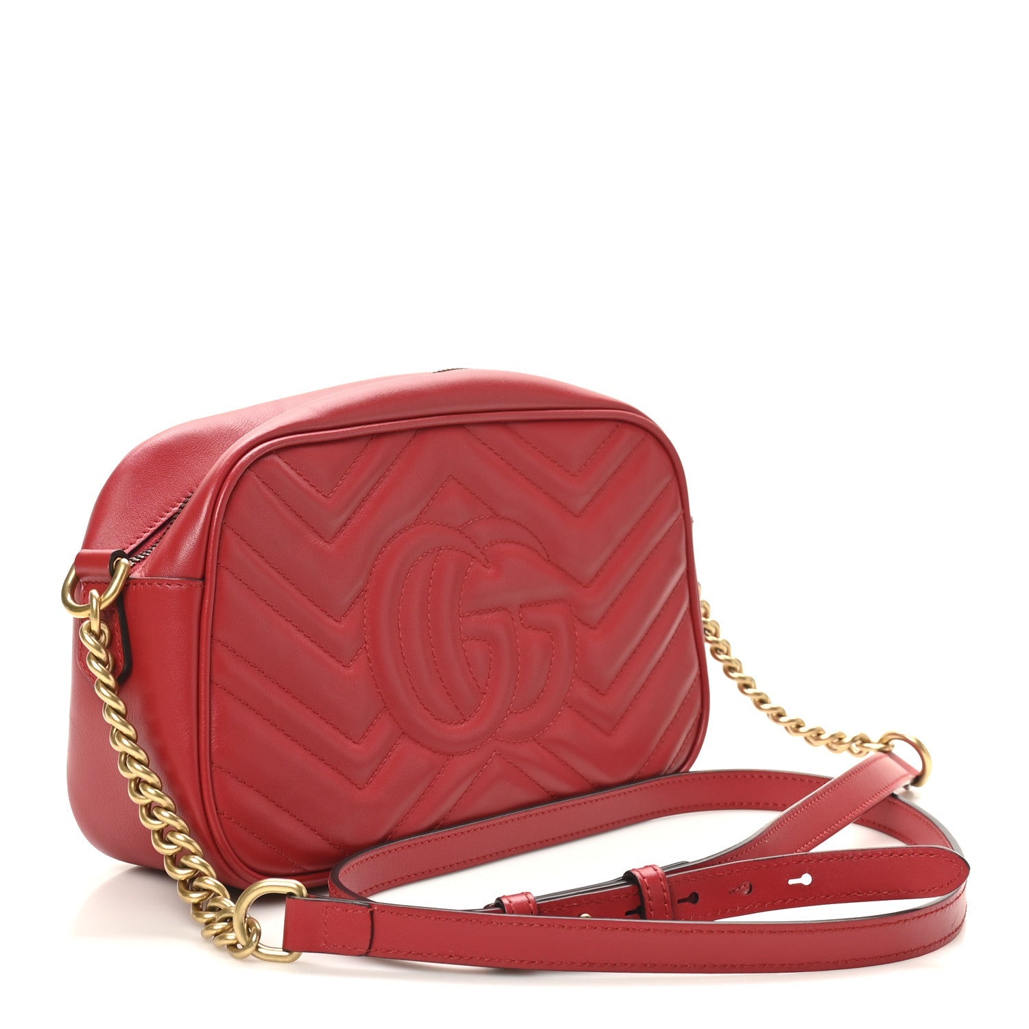 Calfskin Matelasse Small GG Marmont Chain Shoulder Bag Hibiscus Red