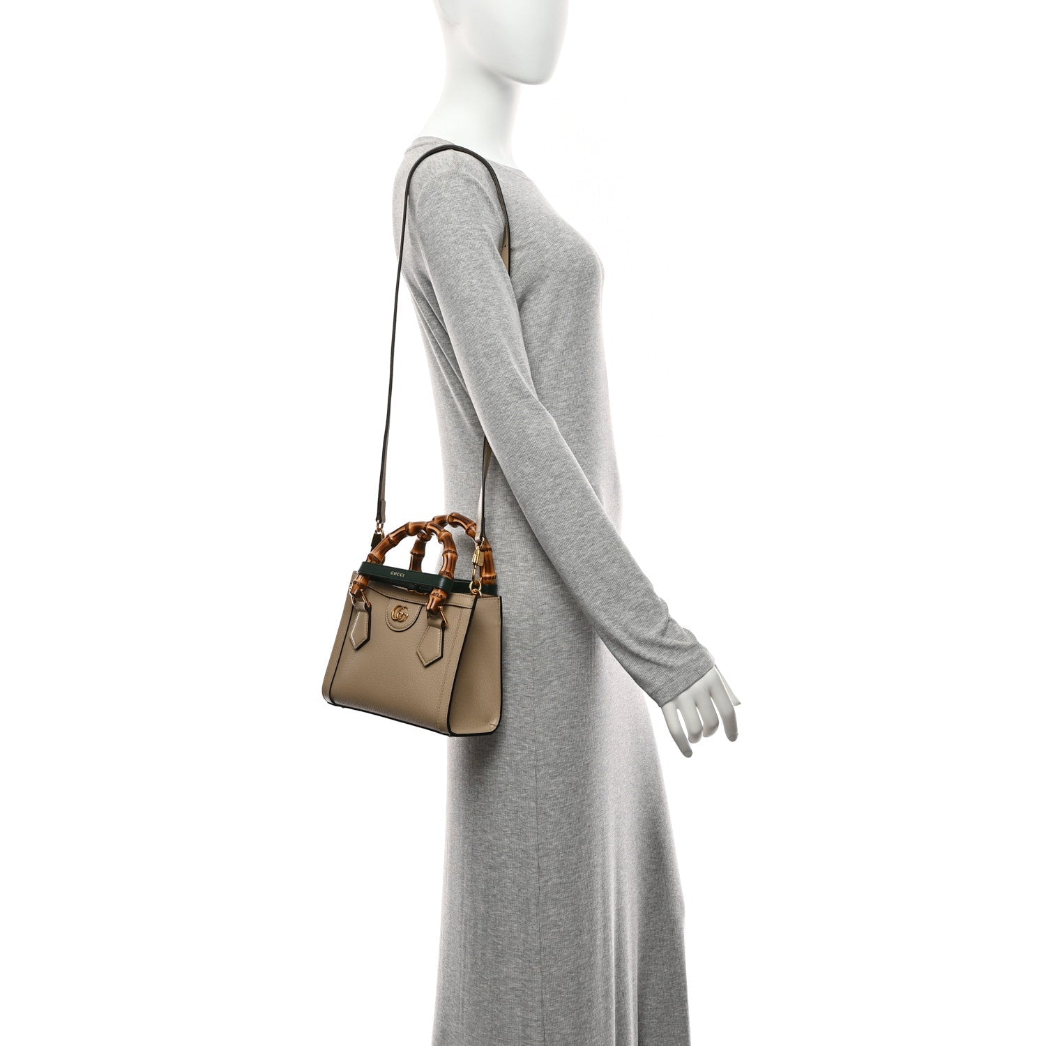 Textured Dollar Calfskin Web Mini Diana Tote Bag Oatmeal Vintage Green